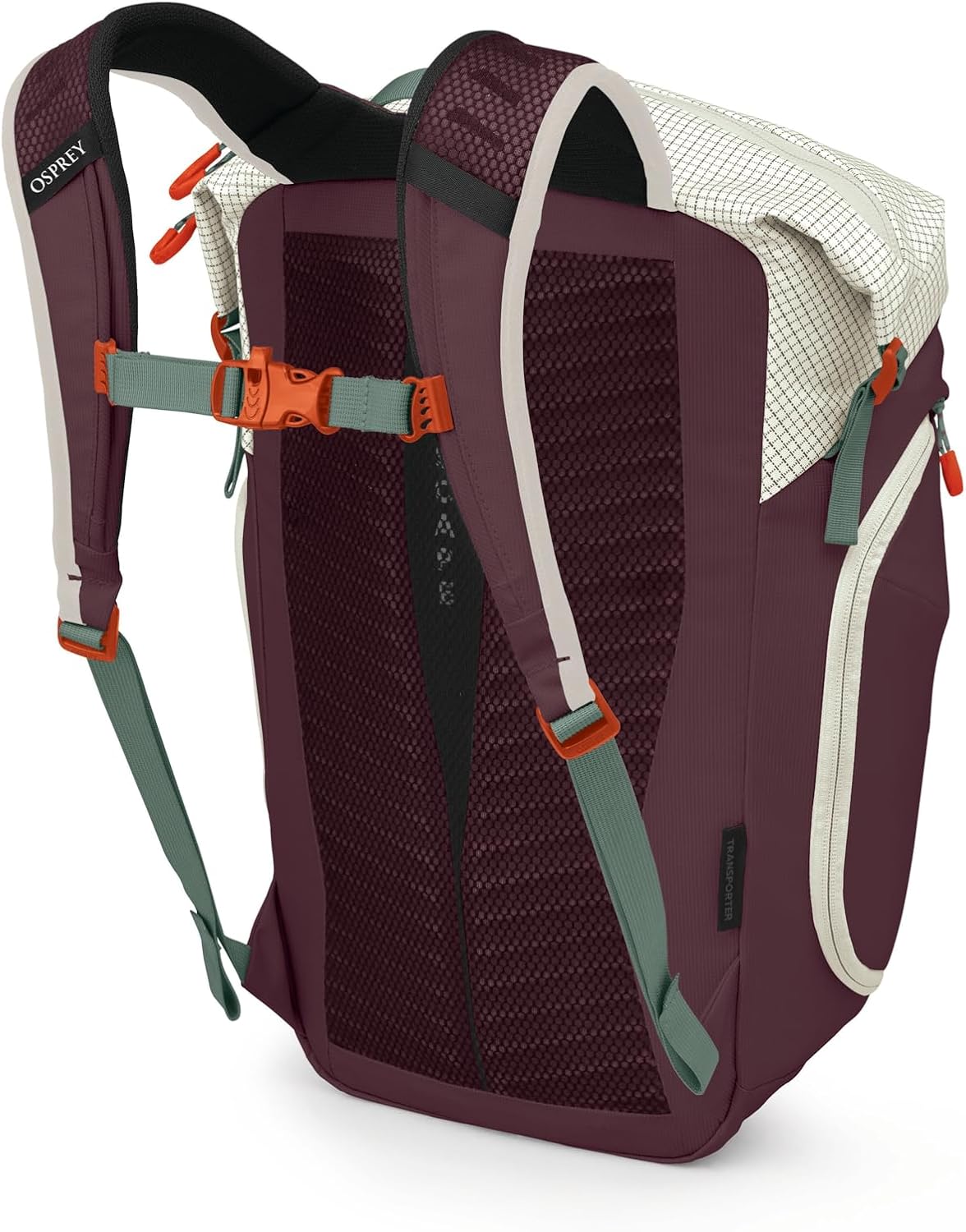 Osprey Transporter Zinch Water-Resistant Commuter Pack - Everyday Laptop Bag - Travel Backpack, Mystery White/Moody Burgundy