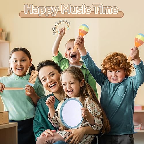 Miniatura 7 de Instrumentos musicales para niños pequeños, juguetes musicales de madera Montessori para bebés de 1 a 3, INLAIER Instrumentos de percusión para