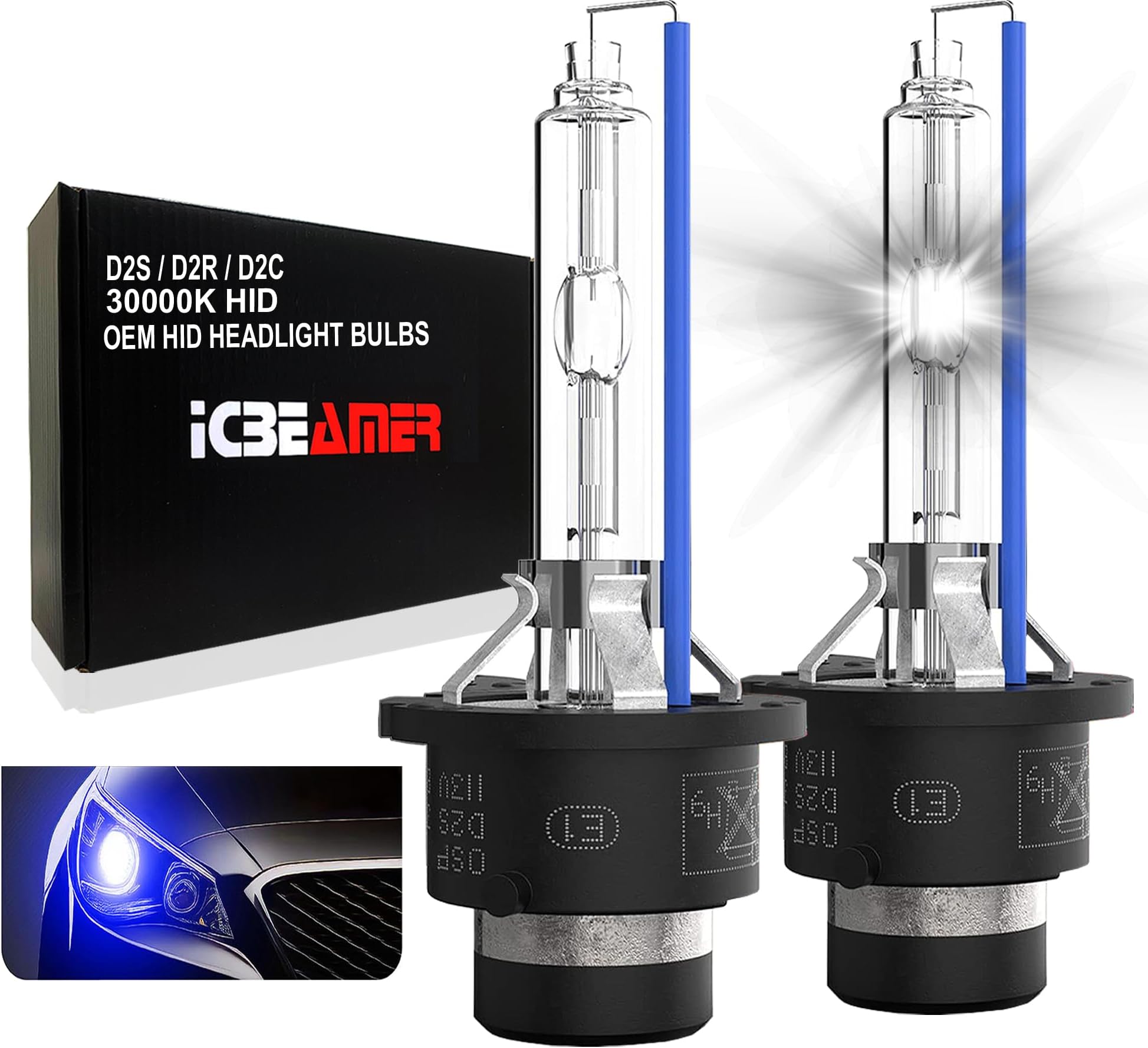 ICBEAMER 30000K D2S D2C D2R Xenon Factory HID Replacement for 66040 66240 85122 OEM Headlight Low beam Light bulbs Color: Dark Blue