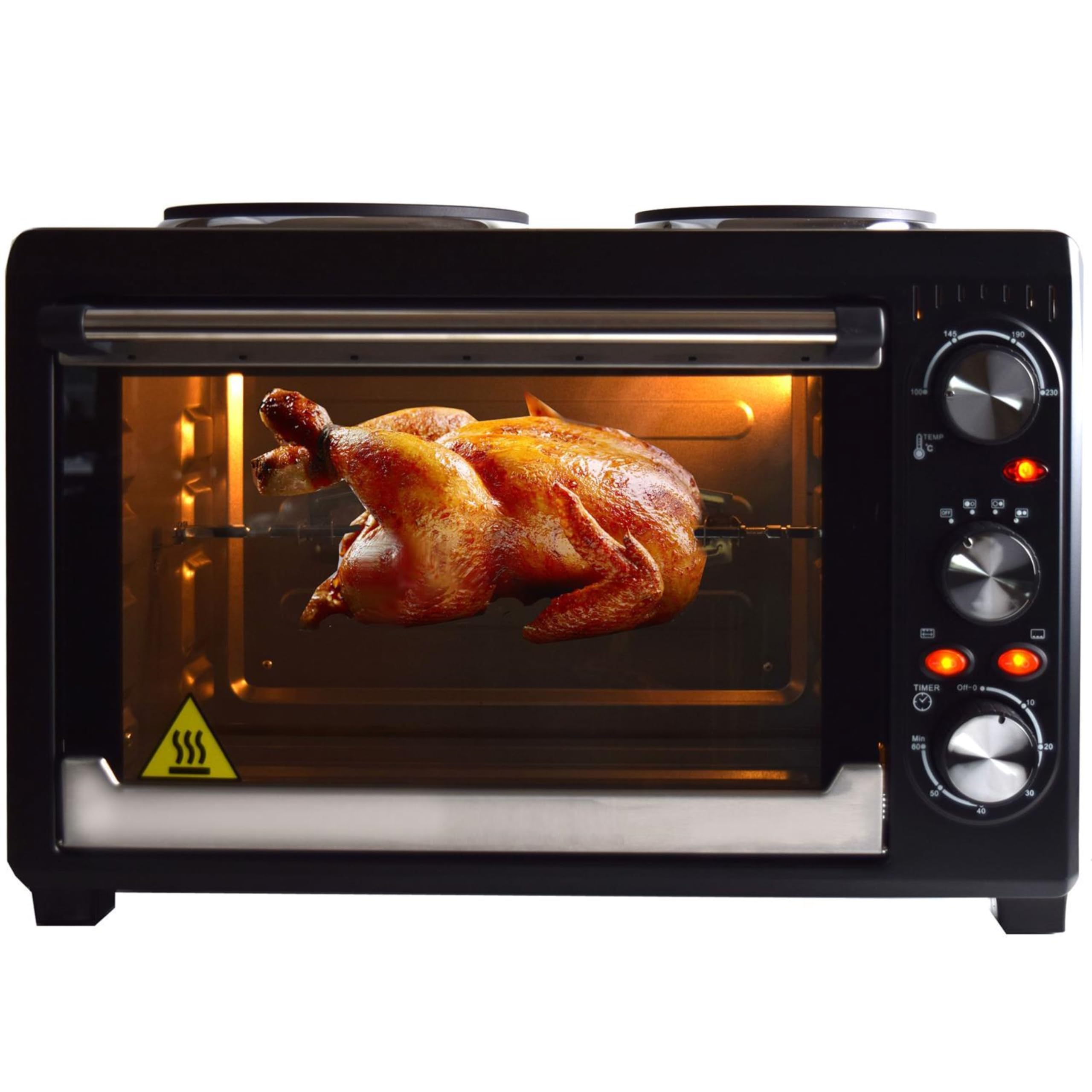 Syntrox Germany 26 l Minibackofen 2 Kochplatten Etass | Kleinküche | Miniofen | Pizzaofen, für kleine Küchen, mit Timer, inklusive Zubehör, Platzsparend, Miniherd