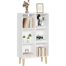 6 Cube Bookcase, Wooden Book Shelf Cube Storage Organizer with Legs, 3 Tier Bookshelf Freestanding Open Shelves for Bedroom, Living Room and Home Office White, 6 Cube Vertical