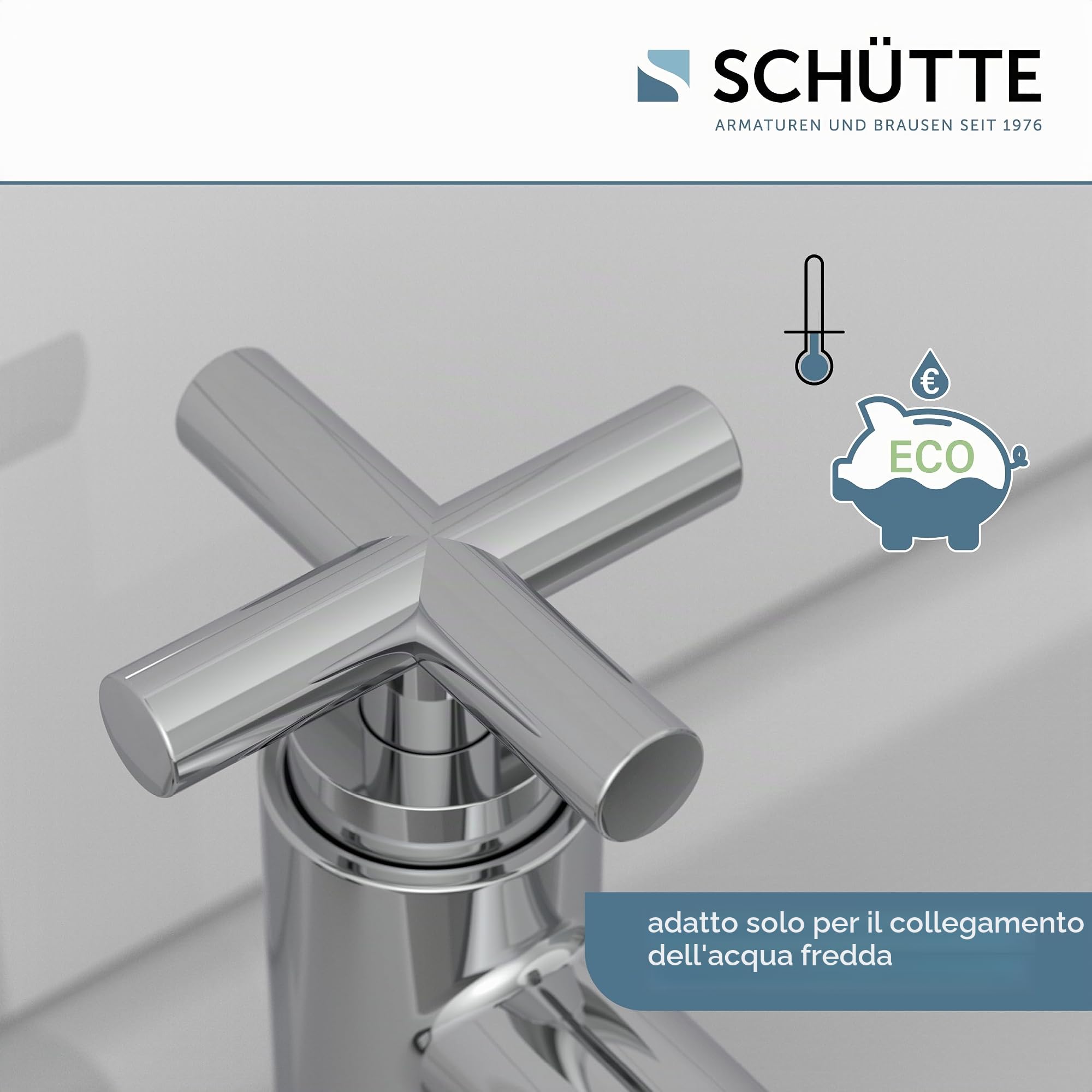 Schütte MATAO, Bagno Solo per Acqua Fredda, Rubinetto a Pedale con Maniglia a Croce Chic, 37956, Cromato