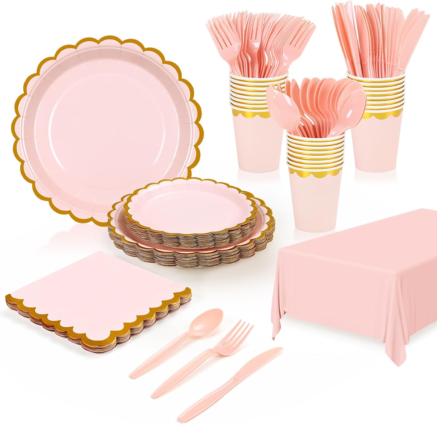 FrutPunch 176 Pieces of Pink Paper Plates, Party Plates and Cups and Napkins Sets, Pink Plates Party Supplies, Suitable for Parties, Weddings, Birthdays
