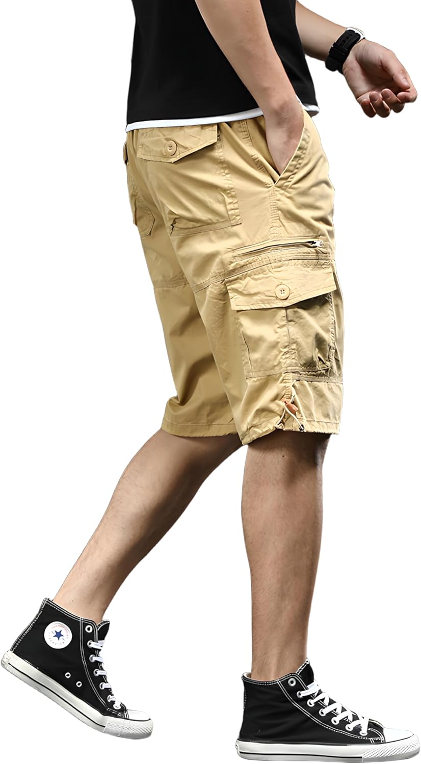 Mens Cargo Shorts Elastic Waist Relaxed Fit Cargo Shorts for Men Hiking Working Casual Cotton Shorts with Pockets - Image 4