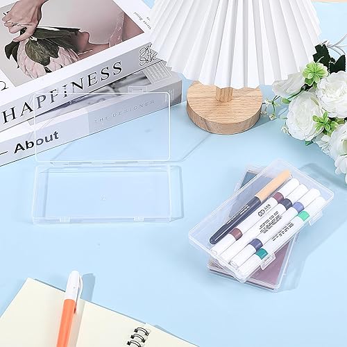 Miniatura 7 de Mini caja de almacenamiento de plástico con tapa con bisagras, 6.5 x 3.3 pulgadas, rectángulo transparente a prueba de polvo, caja organizadora