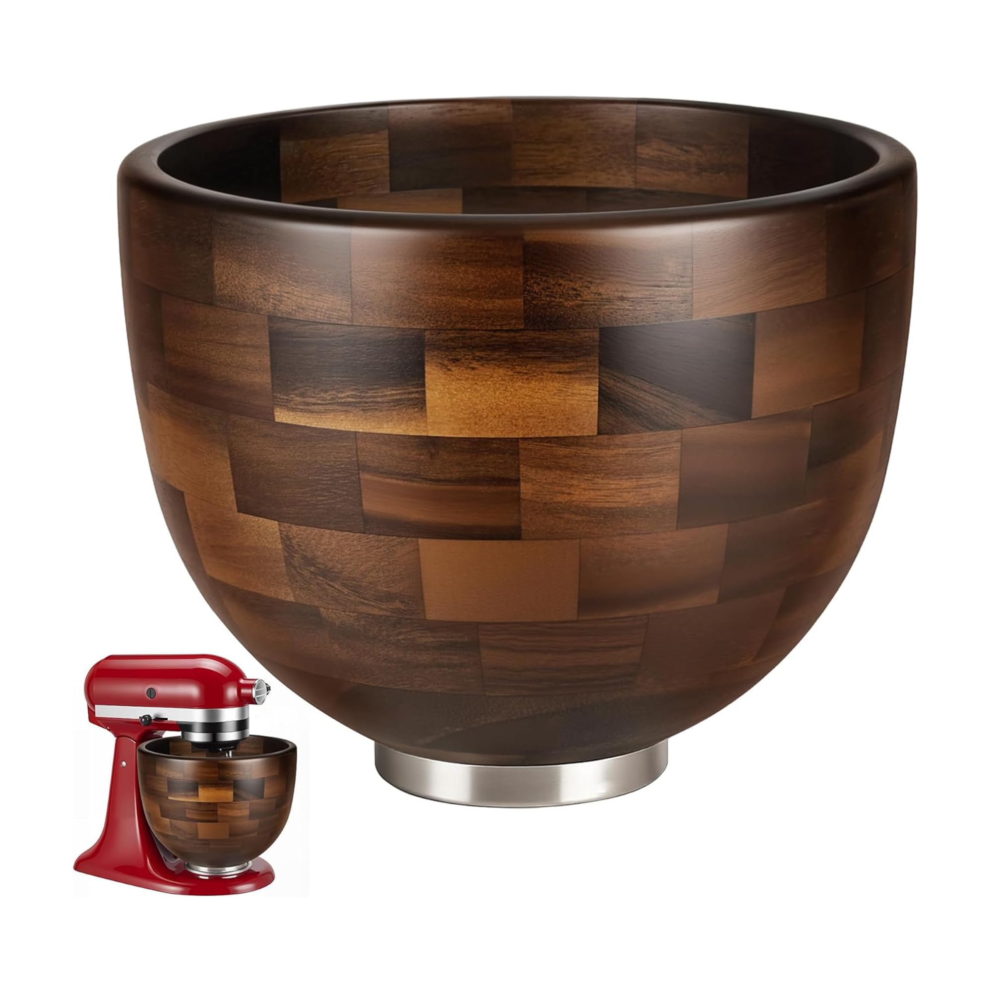 Premium Walnut Wood Mixing Bowl, Compatible with KitchenAid 4.5 & 5 QT Tilt-Head Mixers,…