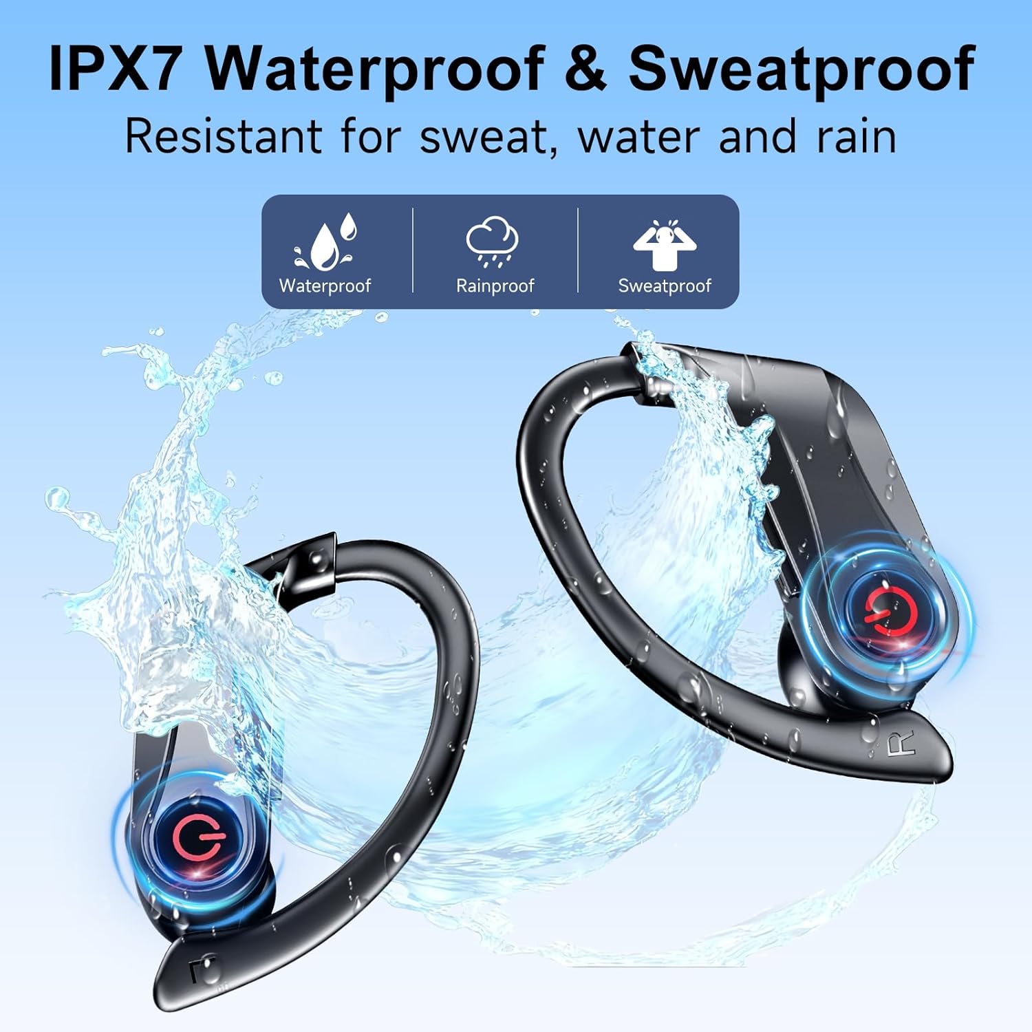 EUQQ True Wireless Earbuds, 2026 Sport Bluetooth 6.1 Headphones with Microphone 120H Playtime Dual LED Display Case, Noise Canceling Ear Buds with Easy Button Controls Sweat and Water Resistant Black - Image 6