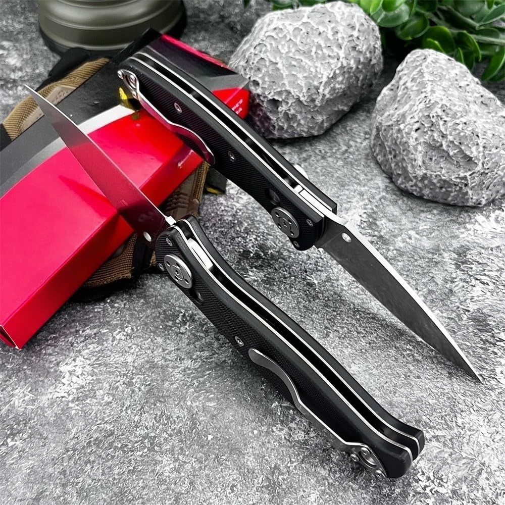 Generisch Klappmesser 21,3 cm mit D2 Stahl und G10 Griff Vollklinge oder Teilwellenschliff für Camping Wandern Reisen Freizeit und Outdoor Aktivitäten (Vollblatt)