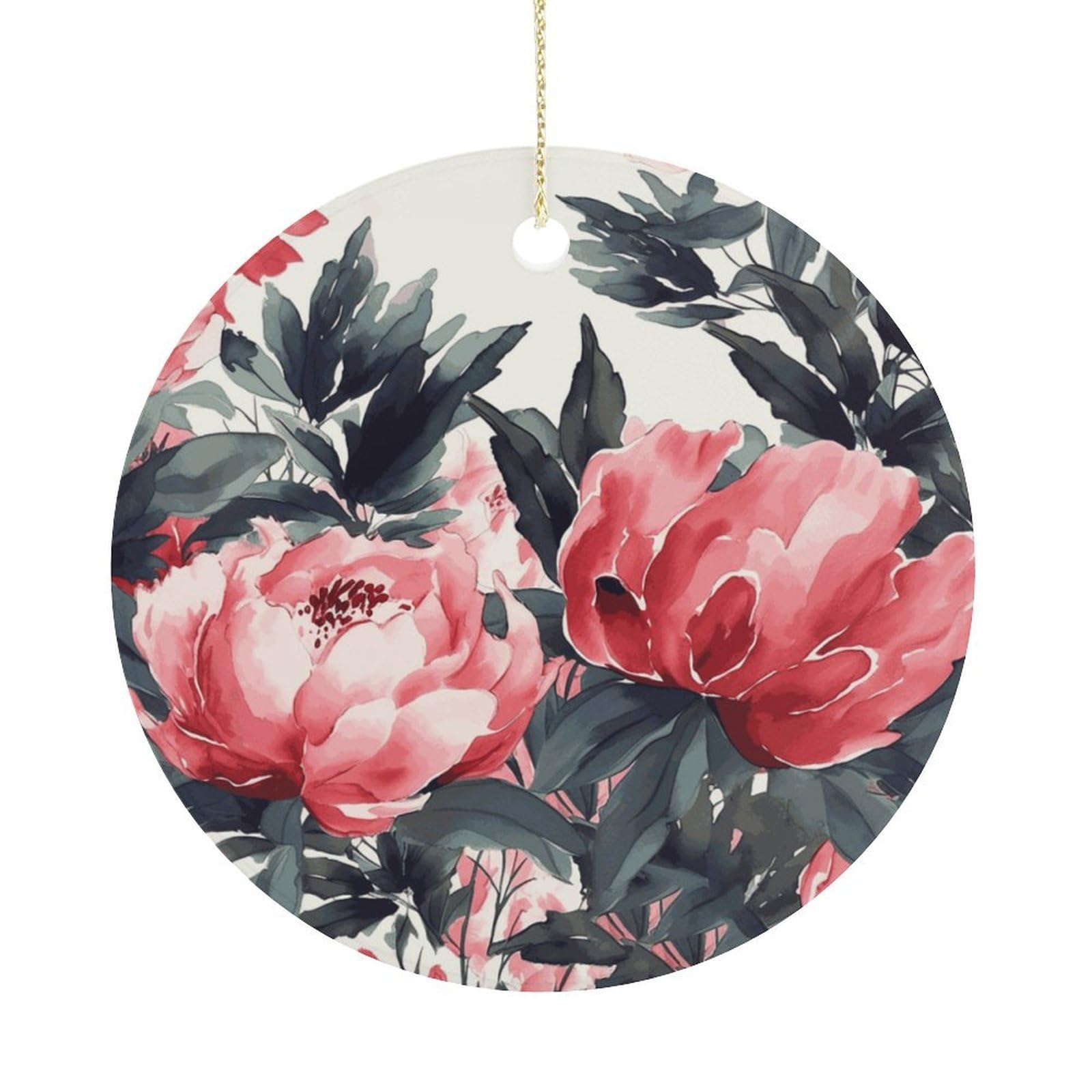 Peonies Spring Christmas Ornament,Round Ceramic Ornaments Personalized Christmas Tree Ornament for Holiday Porcelain Keepsake Gifts Ideas Home Decor