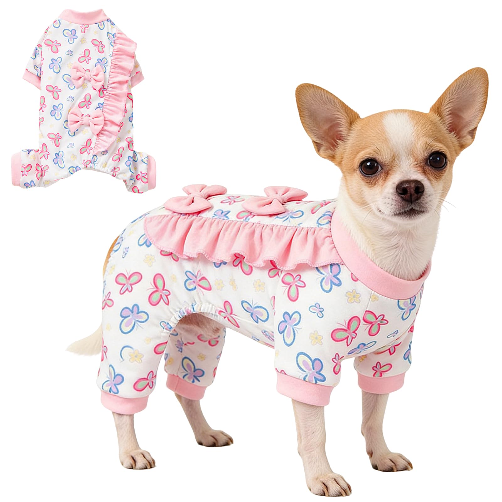 Fohuanky Dog Pyjamas for Small Dogs Soft Stretchy Pet Clothes with 4 Legs Cute Dog Outfit for Indoor Warmth & Comfort (S)