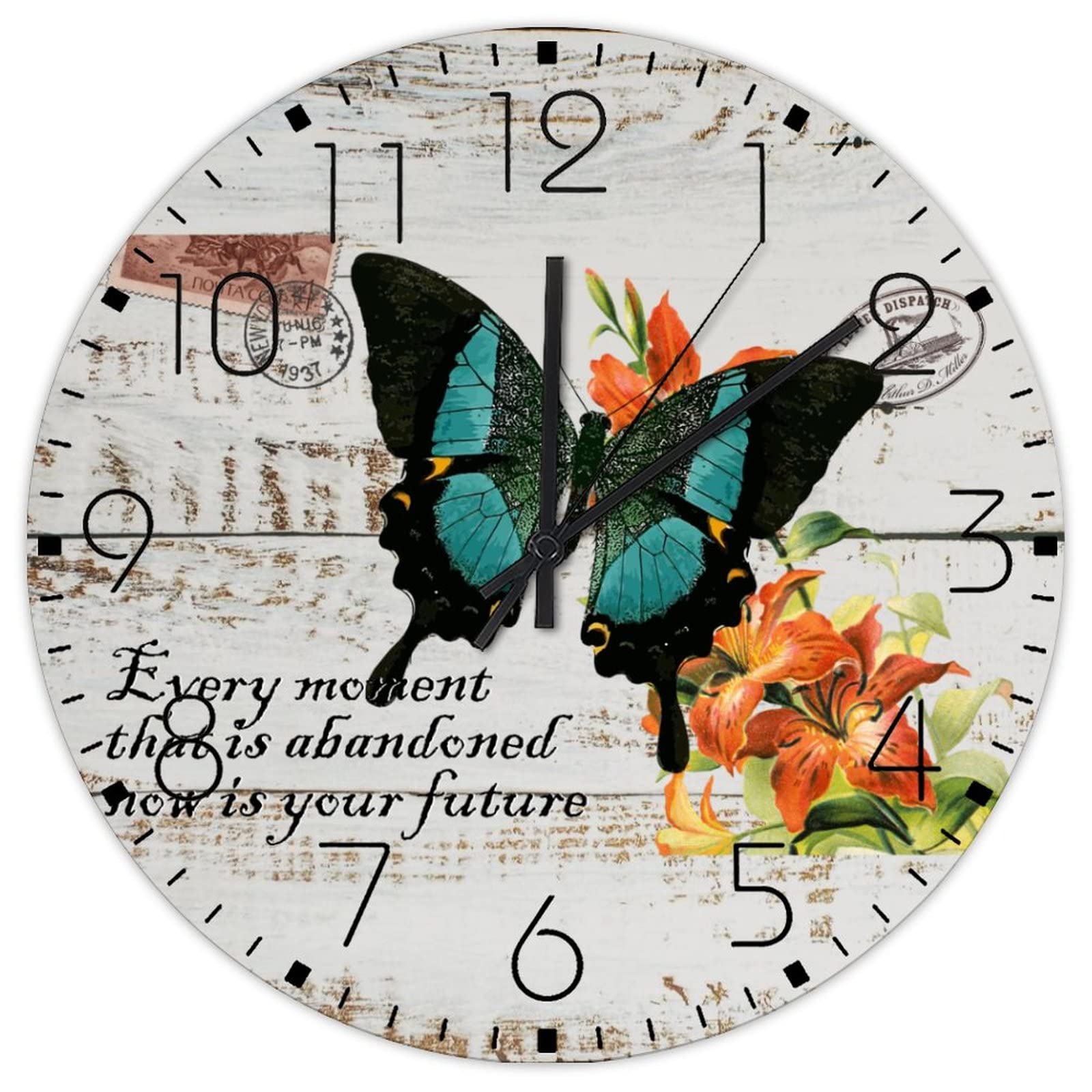 Horloge murale sans tic-tac Now Is Your Future de style country