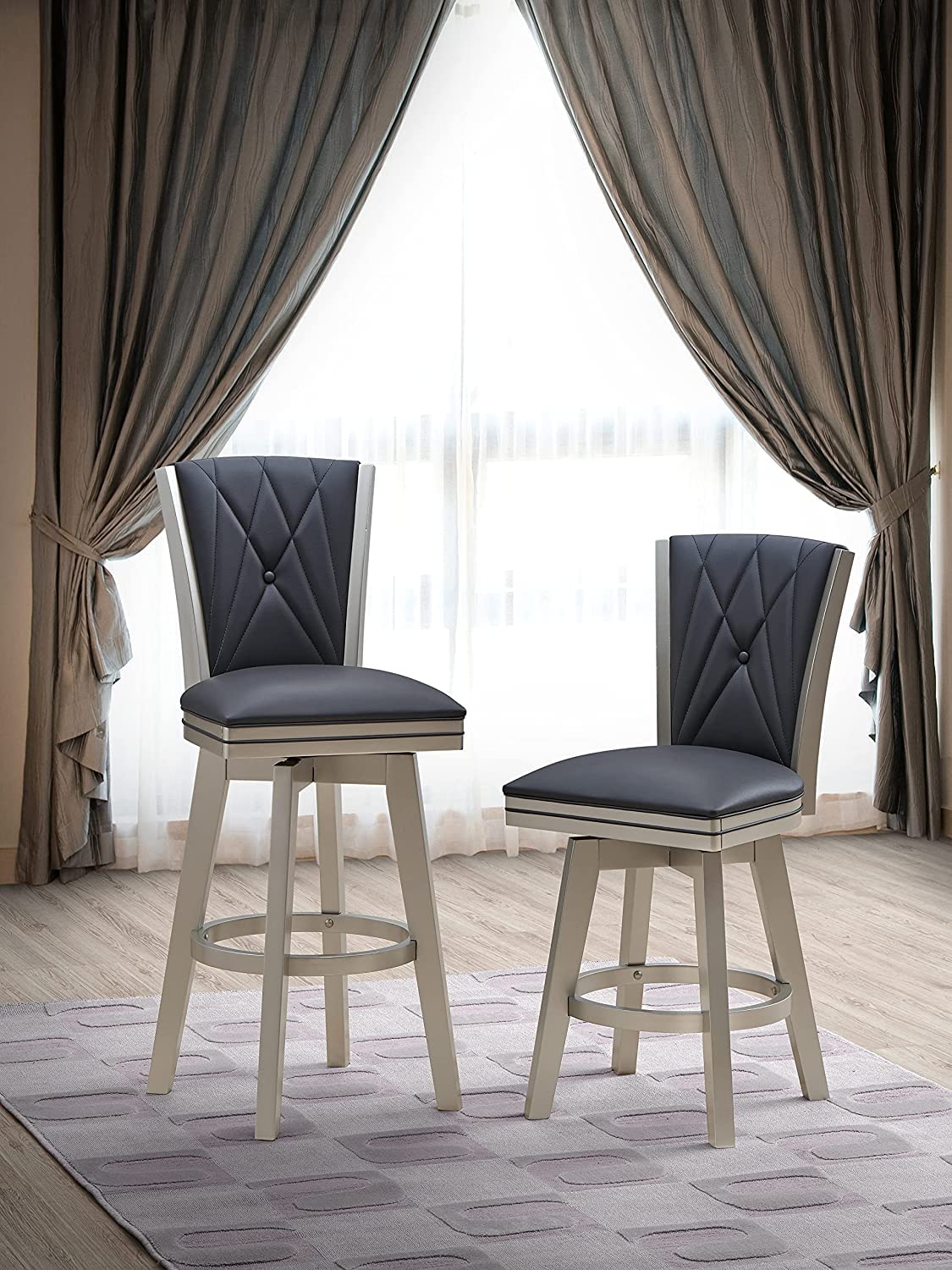 New Classic Furniture Berkely Glam Swivel Counter Stool, Set of Two, 24-Inch, Black/Platinum