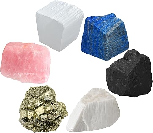 Miniatura 24 de Amazing Gemstone Cristales para el período agradable del ciclo menstrual menstrual, juego de 6 piedras de sangre, cuarzo rosa, piedra lunar