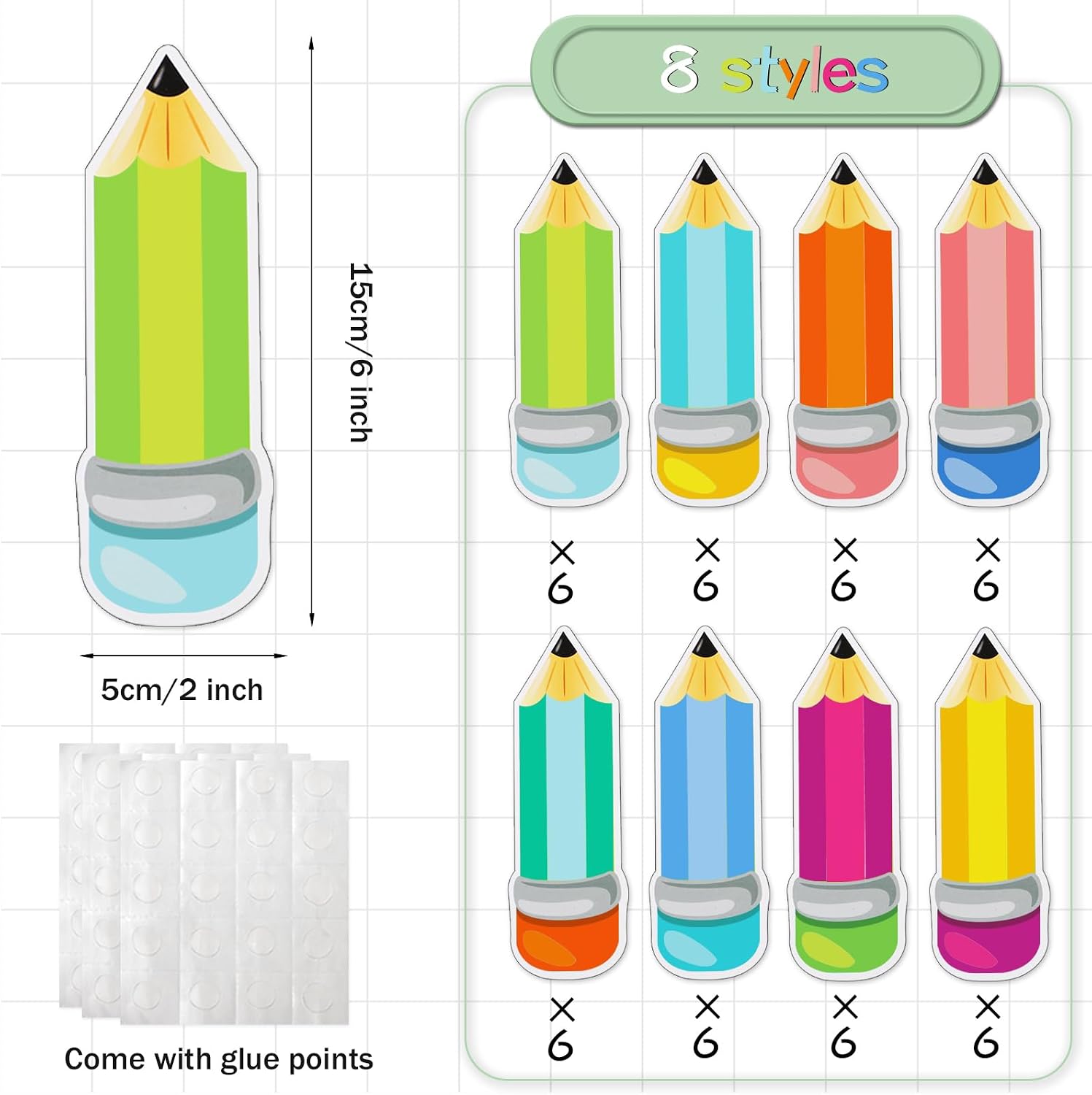 48 Pieces Colorful Pencils Cutouts Pencil Name Tags Paper Pencils for Bulletin Board Locker Decor Teacher Student Name Labels for Back to School Classroom Décor image 2