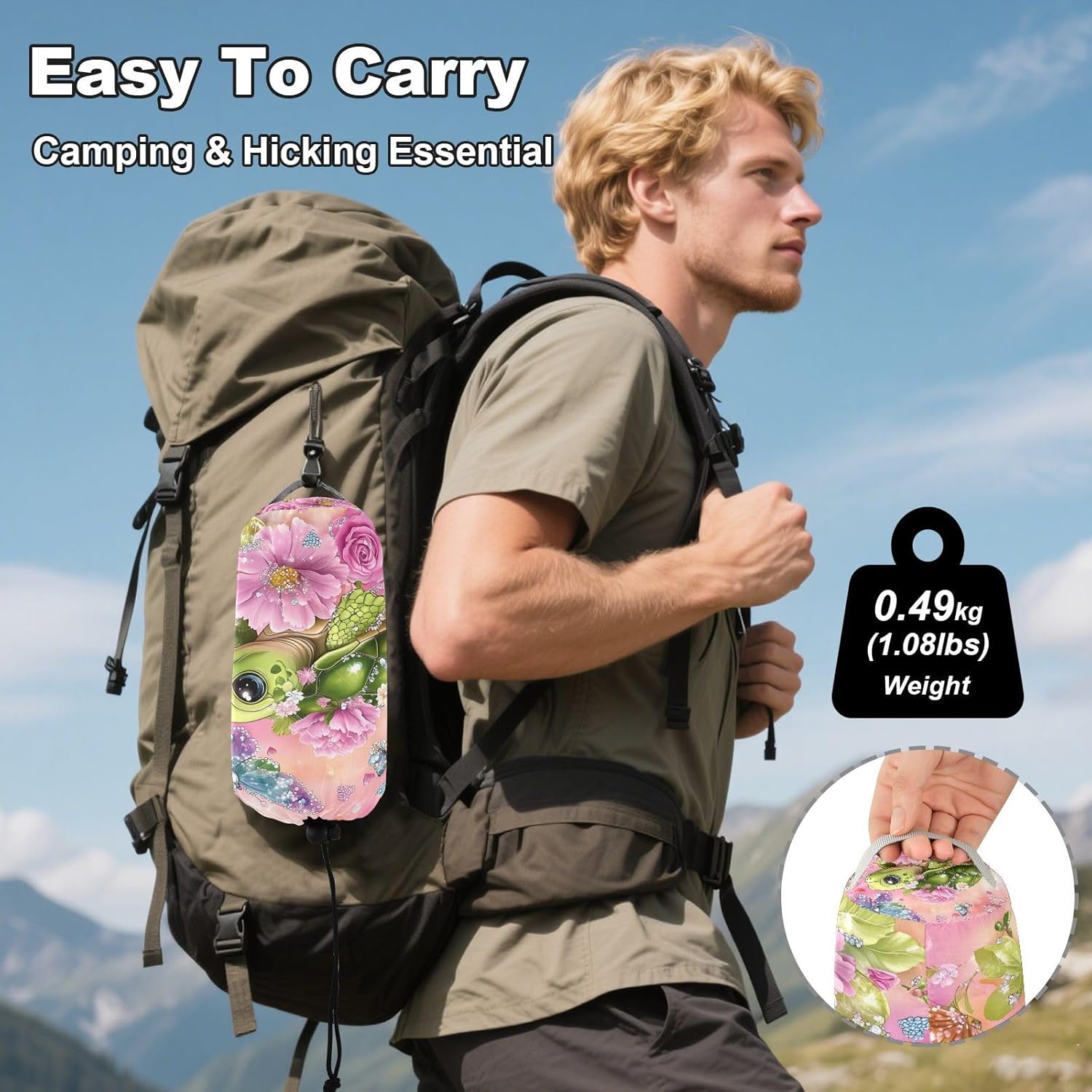 ALAZA Turtle Flowers Butterfly Dreamy Camping Hammocks Single or 2 Person 500 lbs Portable Parachute Travel Hammock w/Tree Straps for Hiking Backpacking Indoor Outdoor