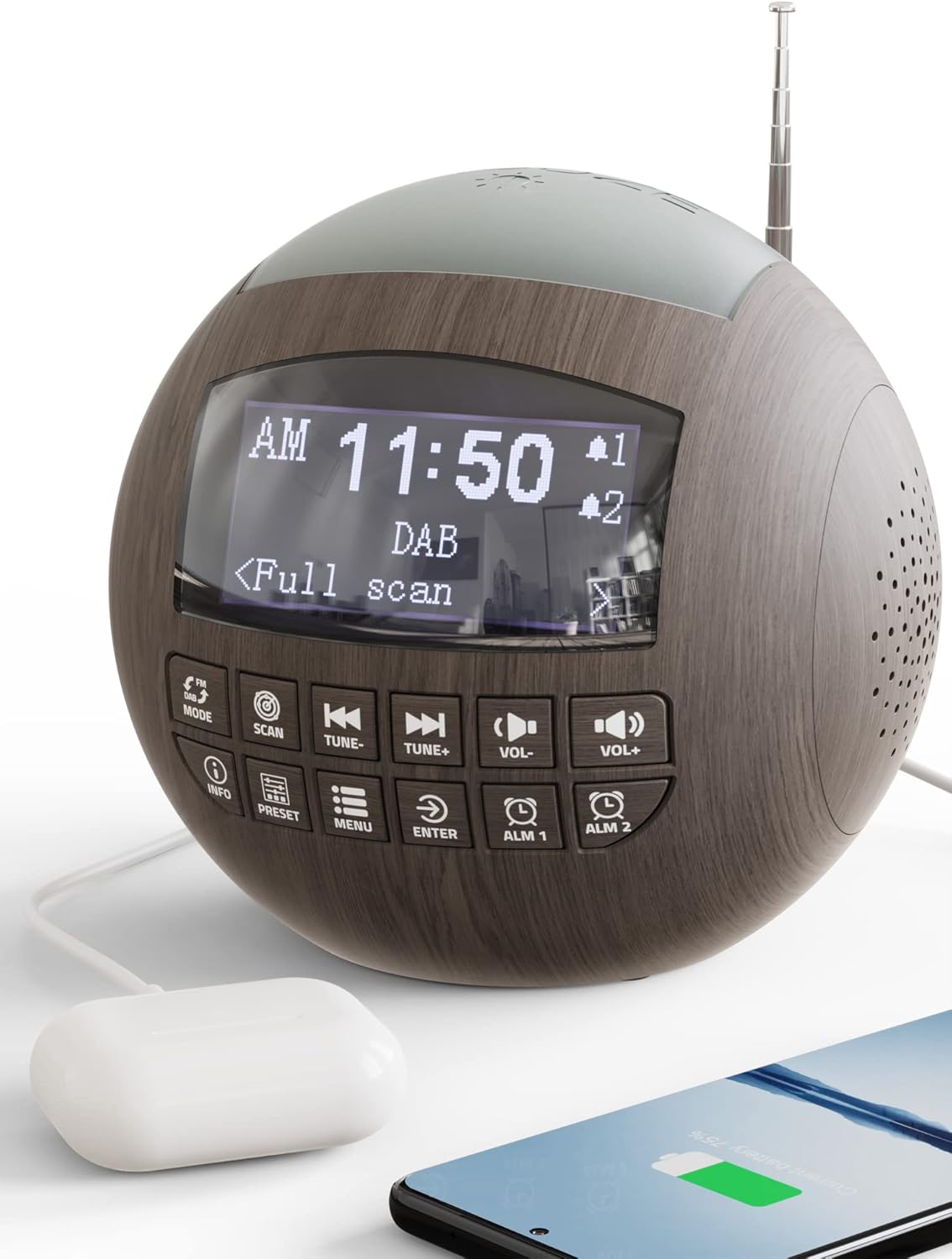DAB Clock Radio with LCD Display, Dual Alarm Clock with DAB/FM Radio