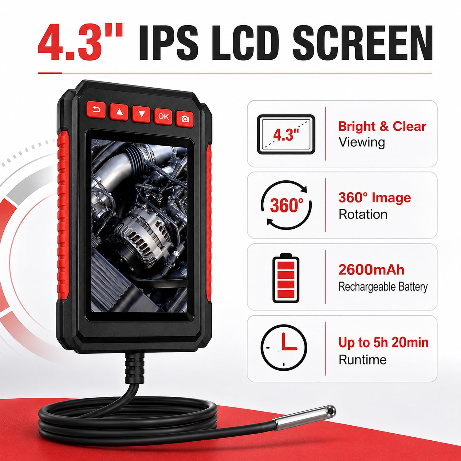 3,9-mm Industrieendoskop, P40 Mikro-Endoskopkamera Mit 4,3-Zoll IPS LCD 1080P-Hd Inspektionskamera, Wiederaufladbar, Ip67-Wasserdicht, Für Automotoren, Rohrleitungen Und Entwässerungssysteme (2M)
