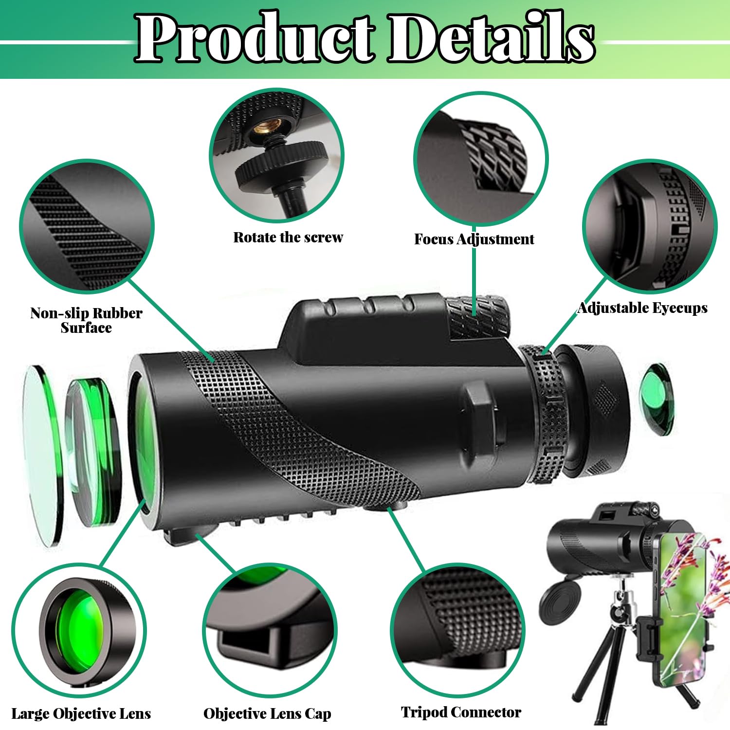 10-30X50 Zoom Monokular Teleskop, Fernrohr Kompakt Monokulare, Handlich Monokulares Teleskop, Monokular Teleskop, mit Smartphone Halter Stativ, für Wildtiere Vogelbeobachtung Wandern Jagd Camping