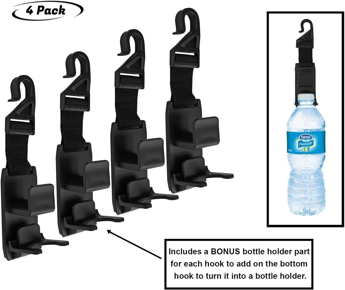 lebogner 4 Pack Car Seat Headrest Hooks Strong and Durable Backseat Headrest Hanger Storage for Handbags, Purses, Coats, and Grocery Bags, Universal Vehicle Car Seat Back Headrest Bottle Holder : Automotive