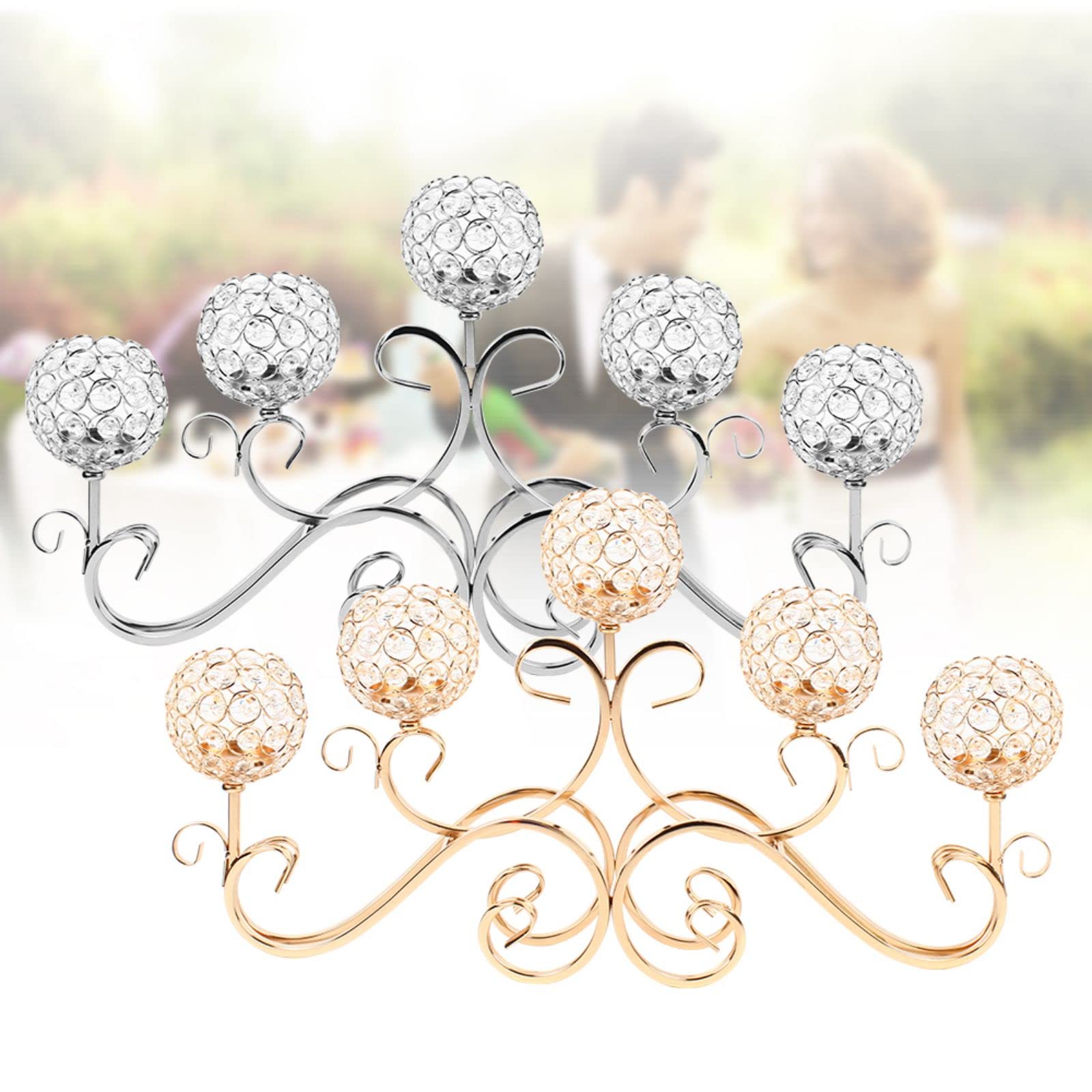 Crystals Candel Holder Tall,5 Head Gold Crystals Candelabra Home Holiday Decorative Centerpiece for Wedding/Home/Event/Thanksgiving Christmas Valentine's Day Party Decoration (Gold)