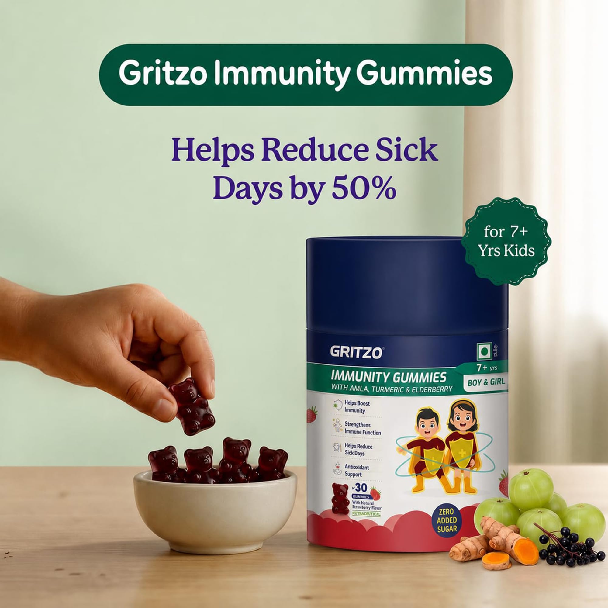 Gritzo Immunity Gummies for (7+y Boy & Girl), Strawberry, 30 Gummies — Amazon image 2