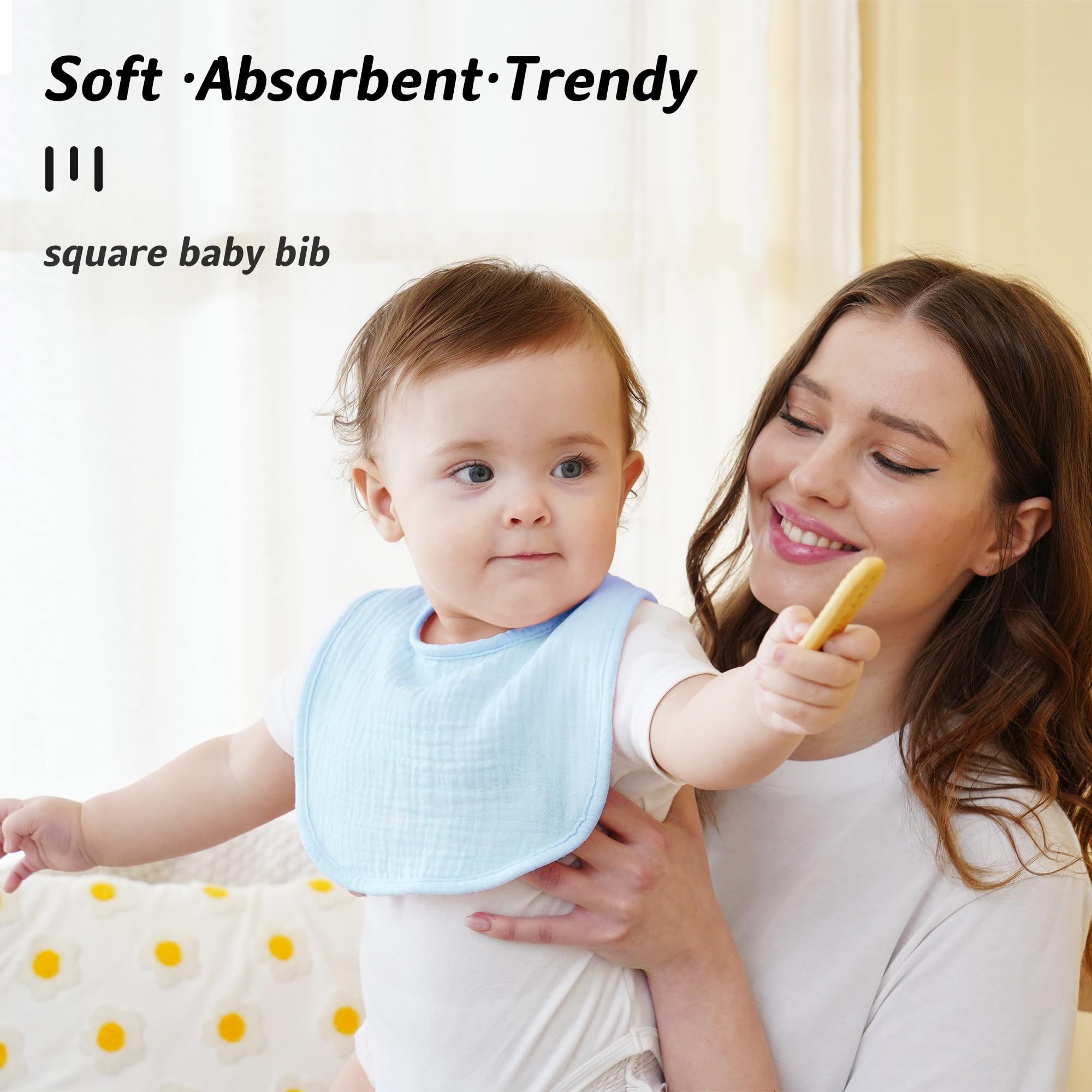 Baberos Bebe de Muselina Para Bebé, Pañuelo Cuadrado Para el Cuello Del Bebé, Baberos Ajustables Para Niños y Niñas - 6 Paquetes