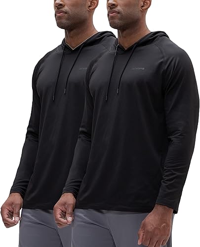 DEVOPS 2 Pack Men's Thermal Fleece Lined Workout Lightweight Hoodie (Black/Black