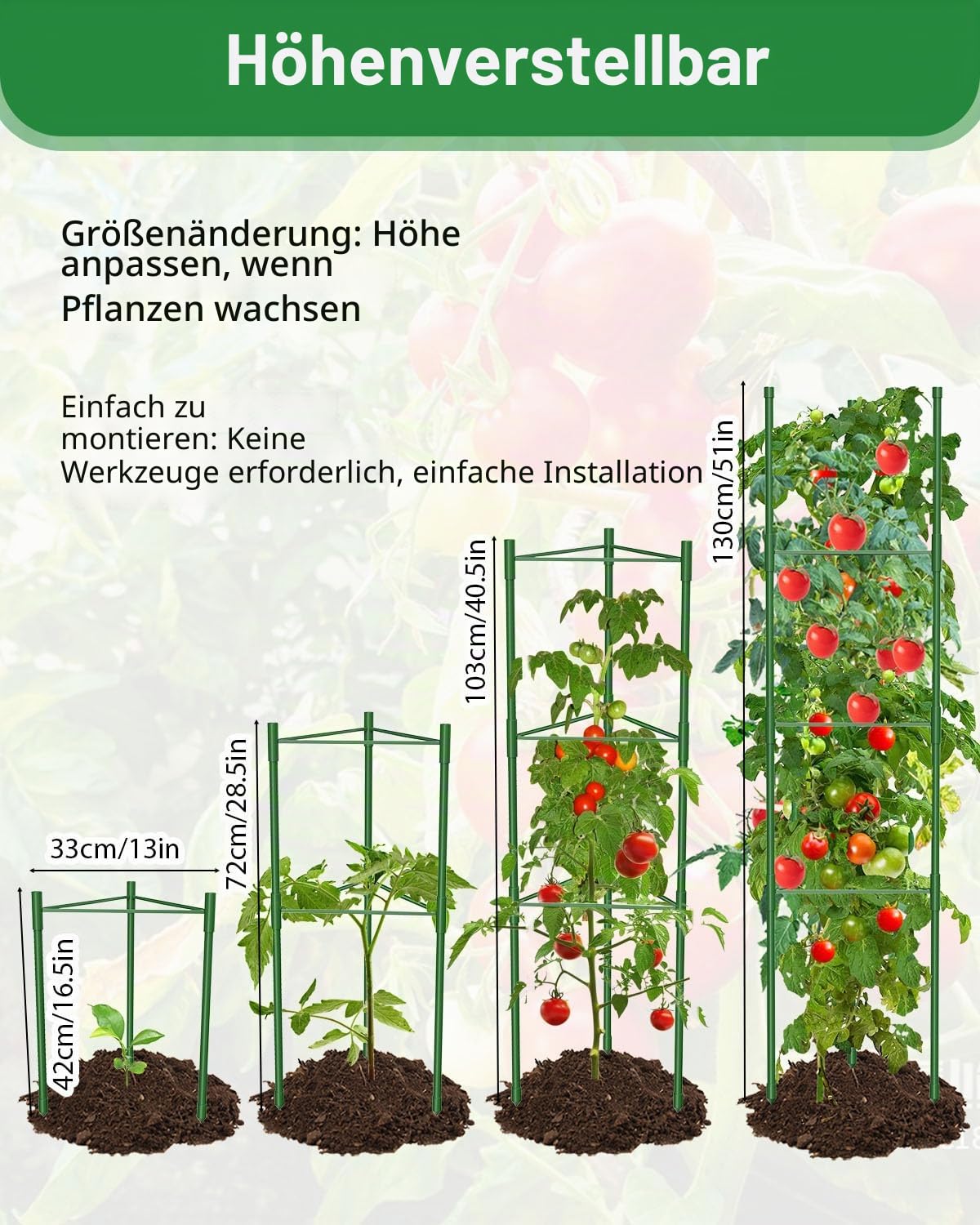 MYMULIKE 4 Sätze Tomaten Rankhilfe (Green, 120CM)