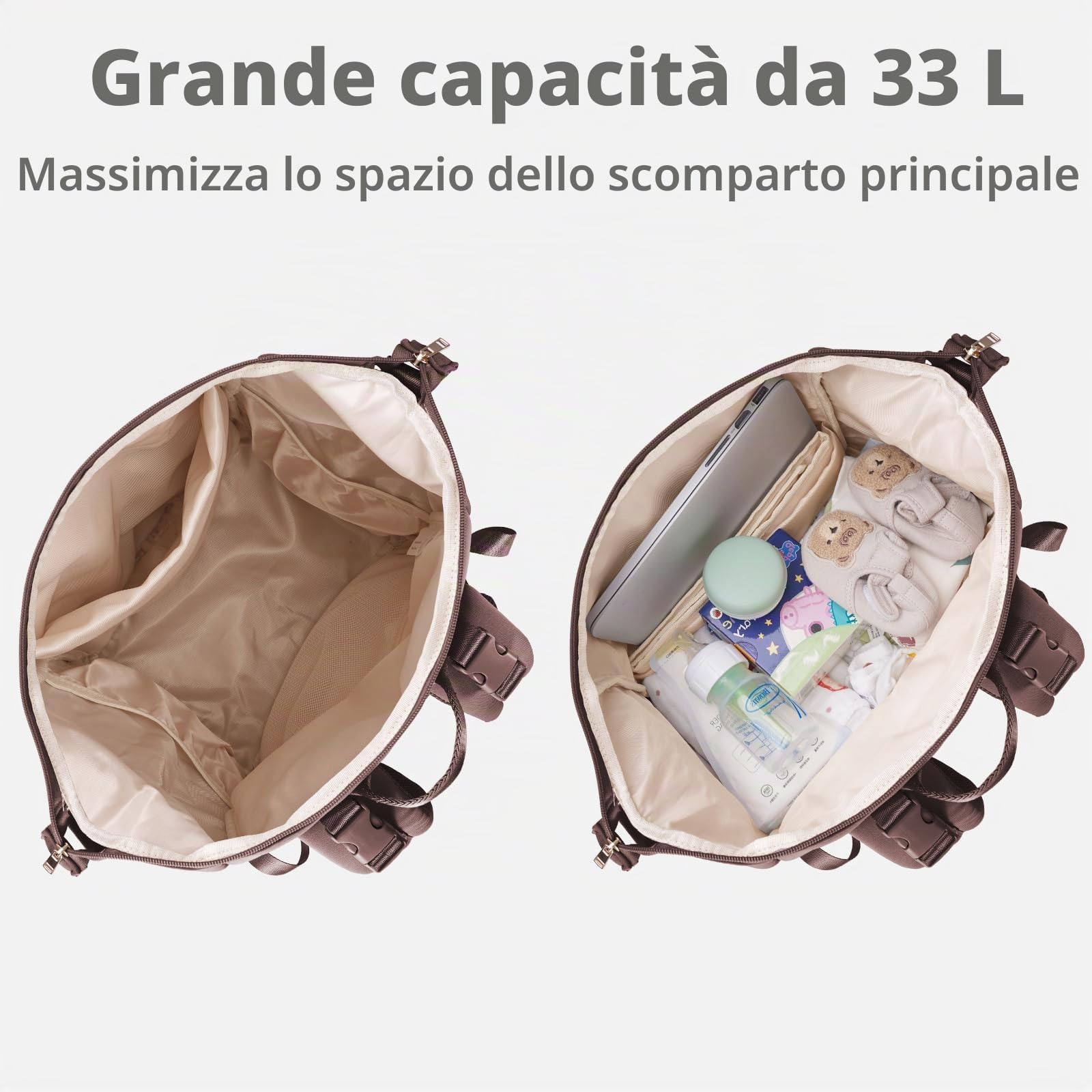 CEI-CEI Zaino Fasciatoio in Neoprene Impermeabile, Grande Capacità con Ampia Apertura, Tasche Termiche per Biberon, Fasciatoio Portatile Incluso, Zaino Multifunzione per Mamma e Papà