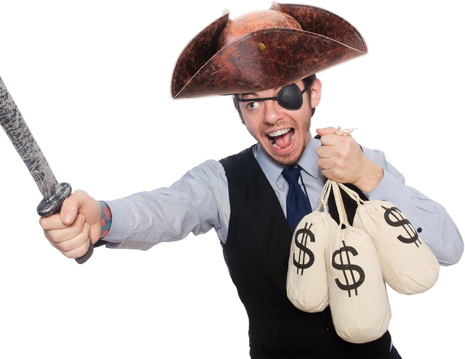 6 Pcs Faux Leather Pirate Hats Colonial Tricorn Hat Brown Pirate Costume Hat for Women Men Cosplay Costume Accessory Dress Up Parties - Image 4