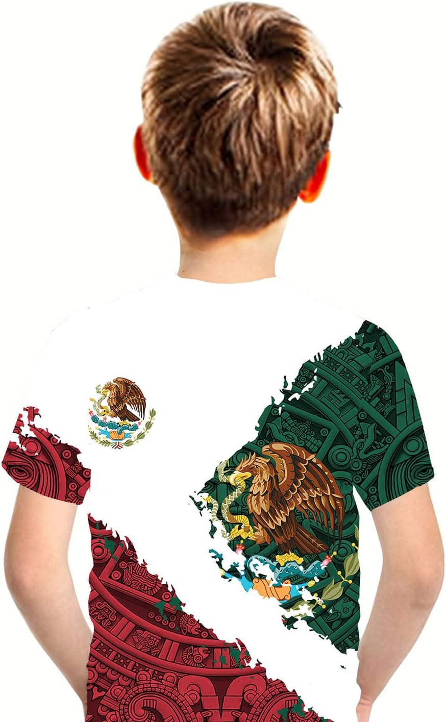 FAYBA Boys Aztec Mexican Shirts Boys Short Sleeves Mexico Shirt Mexico Jersey for Children's Tops
