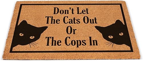 Miniatura 3 de Tapete divertido de fibra de coco con texto en inglés «Don't Let The Cats Out Or The Cops In» Welcome Front Porch Decor Doormat for the Entry Way