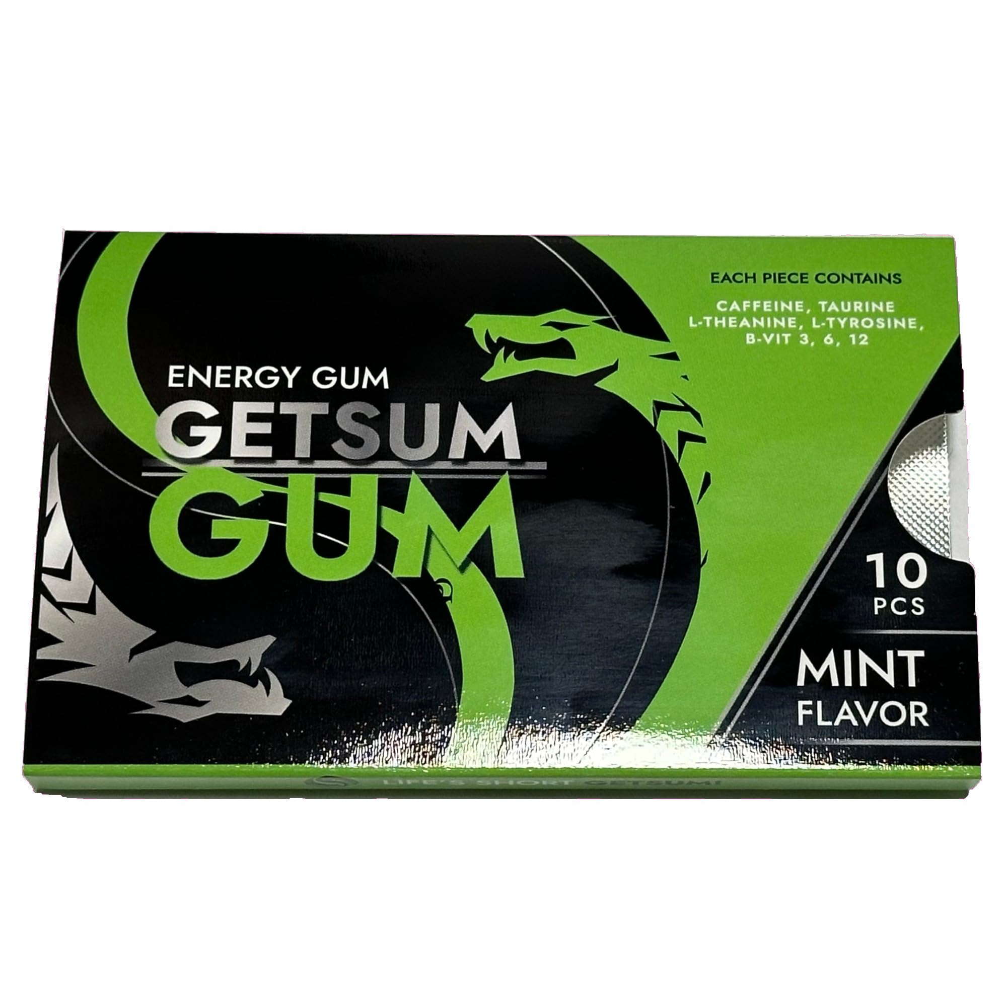 GetSum Gum: Premium Energy-Boosting Gum with 40mg Caffeine & B-Vitamins - 10 Pieces - Enhance Focus, Clarity, Motivation – For Workout & Daily Life