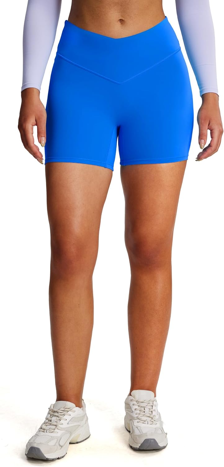 Aoxjox Vanity Workout Biker Shorts for Women V Waist Tummy Control High Waisted Hidden Scrunch Running Yoga Short 4.5" - Image 2