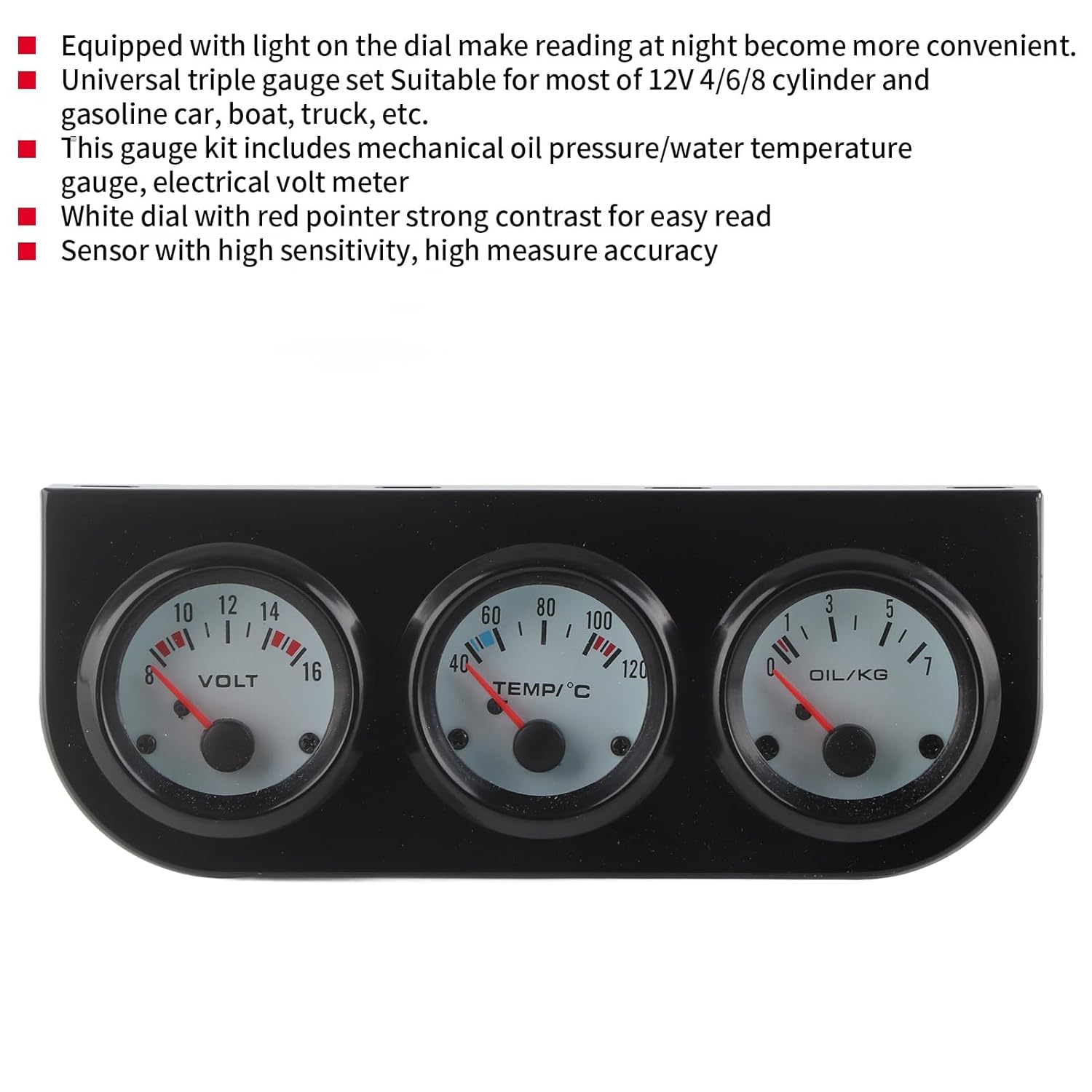 Universal Car Triple Gauge Kit Water Temp and Volts and Oil Pressure Meter 52mm Instrument Car Voltmeter Gauge 3 Gange Kit 2in Car Instrument