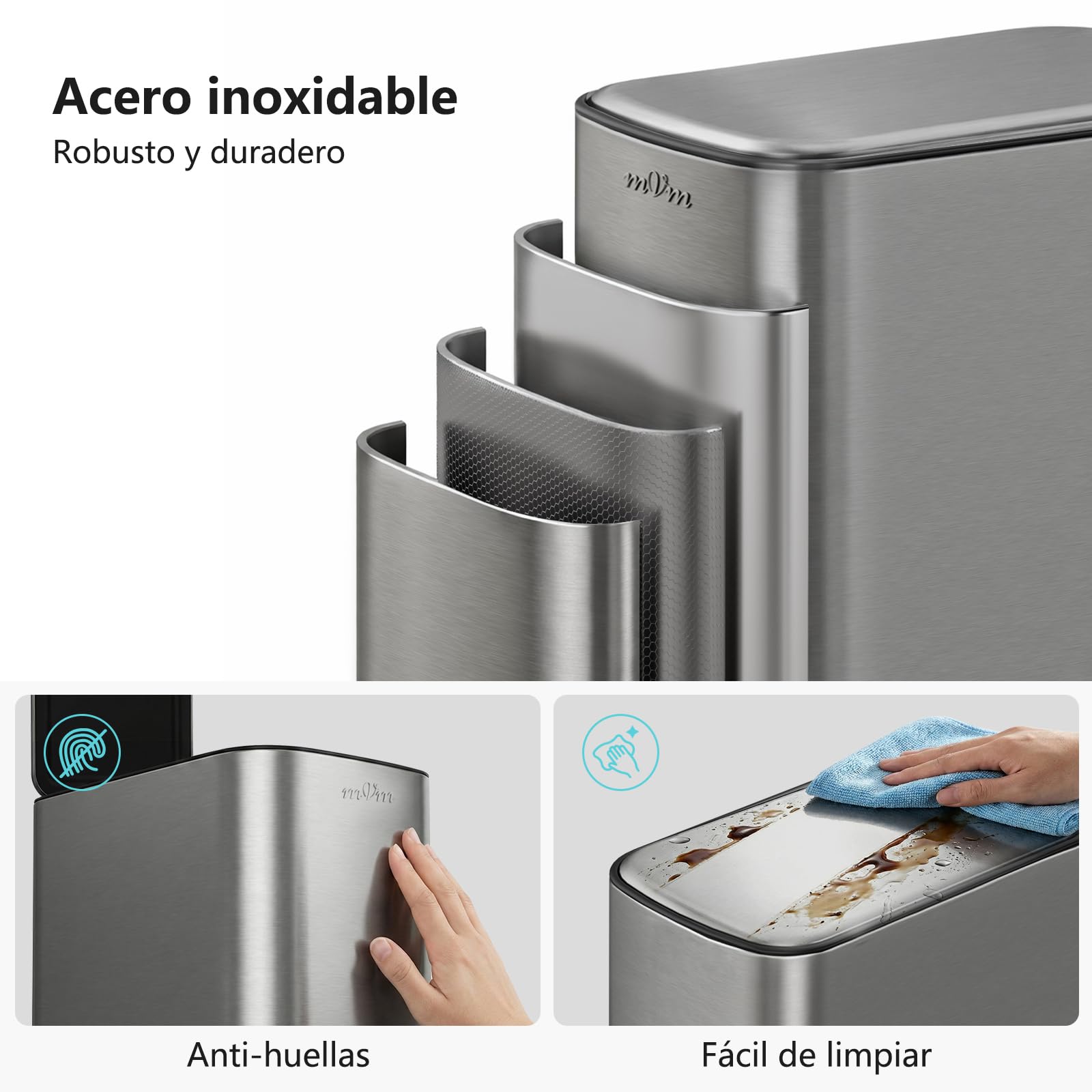 mVm Cubo de Basura Baño 6L+30L con Pedal, Cubo Interior Extraíble, Cierre Suave Soft Close, Papelera Baño Acero Inoxidable Slim para Baño Moderno