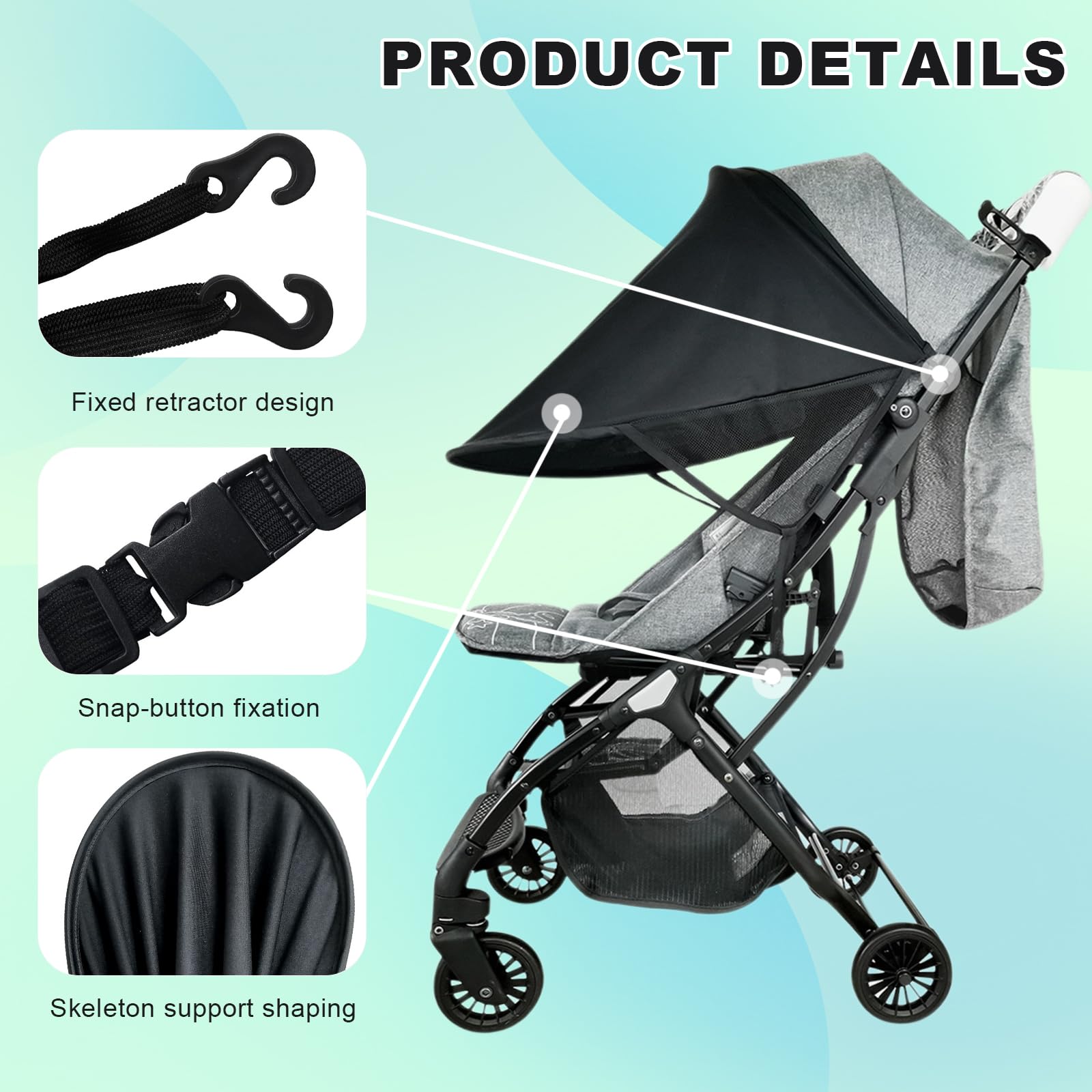 Parasole per Passeggino Parasole Carrozzina Universale Regolabile, Ombrello per Passeggino Protezione UV, Telo Parasole per Carrozzina per Bebè per Passeggini, Seggiolini(Nero)