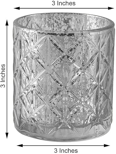 Miniatura 3 de Efavormart - Juego de 6 portavelas de cristal de mercurio plateado antiguo, portavelas votivas con diseño geométrico, perfecto para ceremonias de