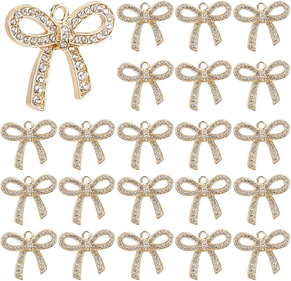 24Pcs Bowknot Charms, Rhinestone Bow Dangle Pendants Crystal Bowknot Jewelry Charms Bulk Shiny Alloy Bow Pendants Elegant Earring Pendants for Necklace Jewelry Making DIY Crafts