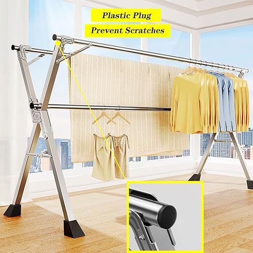 Miniatura 5 de Estante retráctil de secado de ropa para lavandería, perchero de acero inoxidable para lavandería (94 pulgadas)