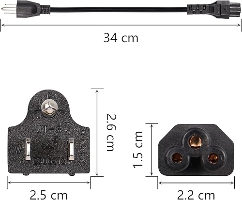 Miniatura 4 de CEERXIAN - Cable de alimentación corto de CA de 3 clavijas, Nema 5-15P macho a IEC 320 C5 hembra, cable de repuesto para computadora portátil