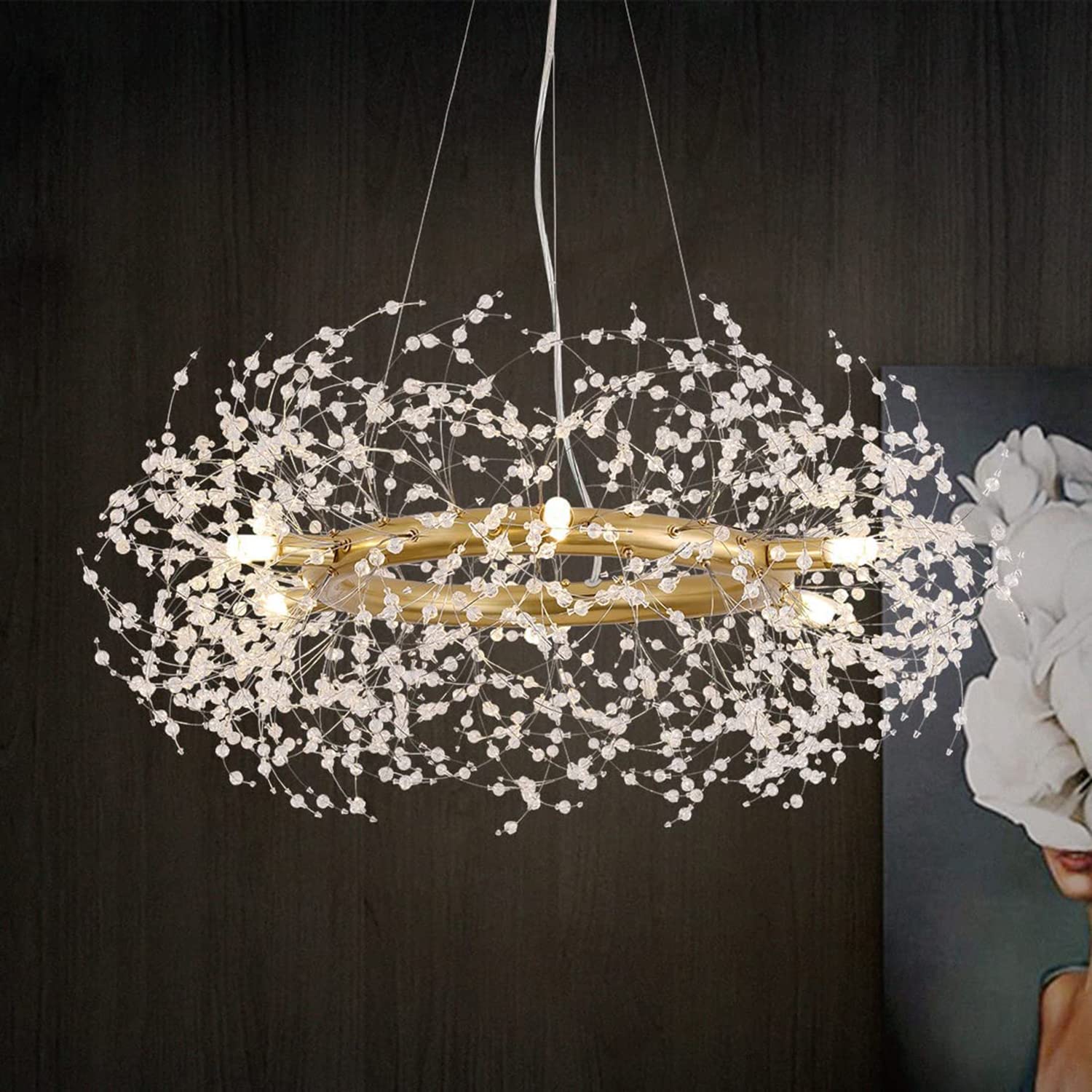 CAI-HAI Modern Golden Crystal Chandelier - Kitchen Island Light, Bedroom Living Room Chandelier (6 Lights 68cm)