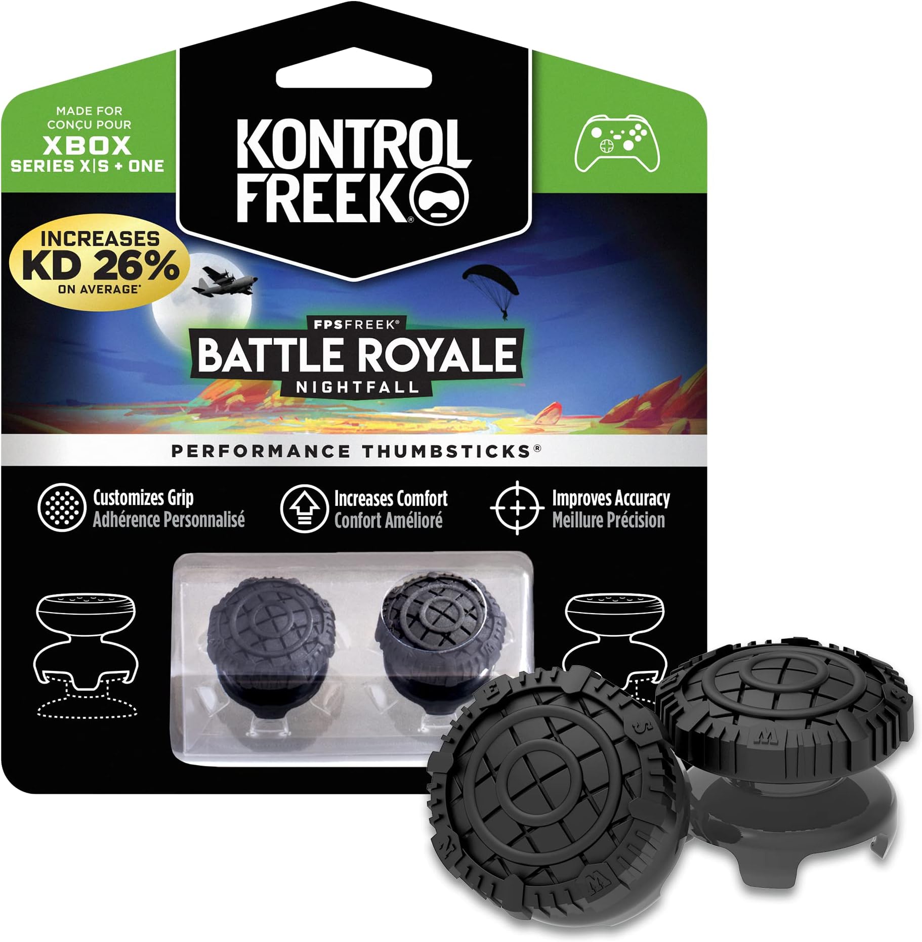 KontrolFreek Fps Freek Battle Royale Nightfall Performance Thumbsticks For Xbox One And Xbox Series X | Performance Thumbsticks | 2 High-Rise Convex | Black