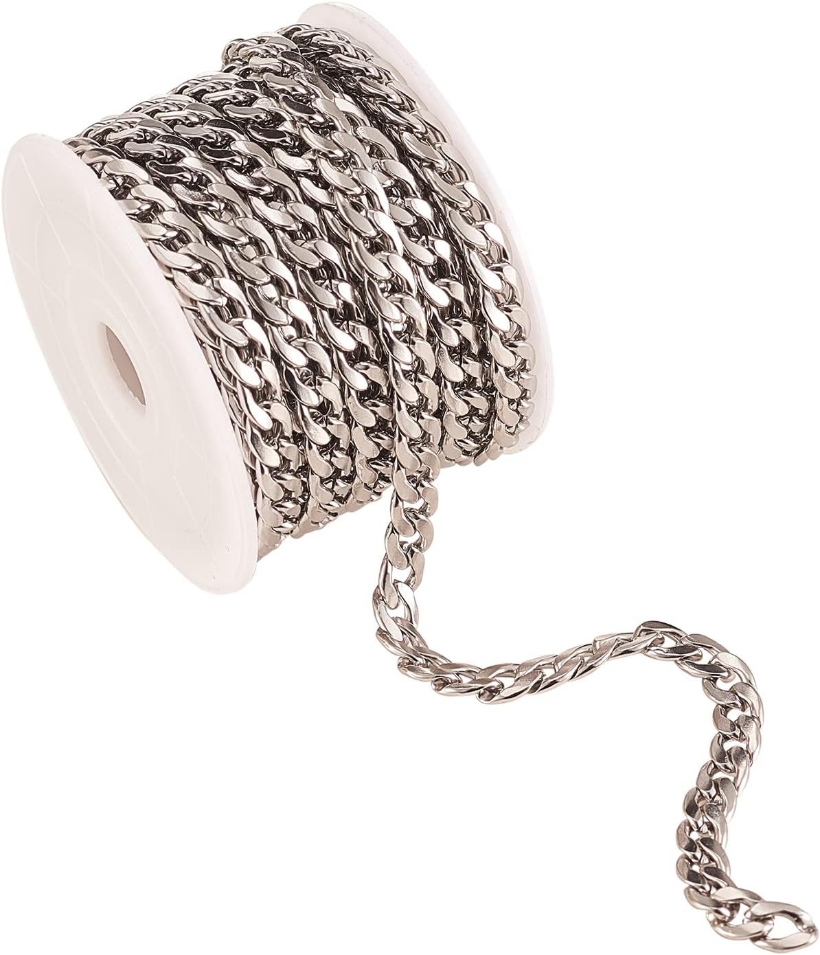 LiQunSweet 5m/16.4ft 304 Stainless Steel 10x7mm Miami Twist Curb Cuban Link Chains Chunky Curb Chains with Spool for Bracelet Necklace Jewelry Making