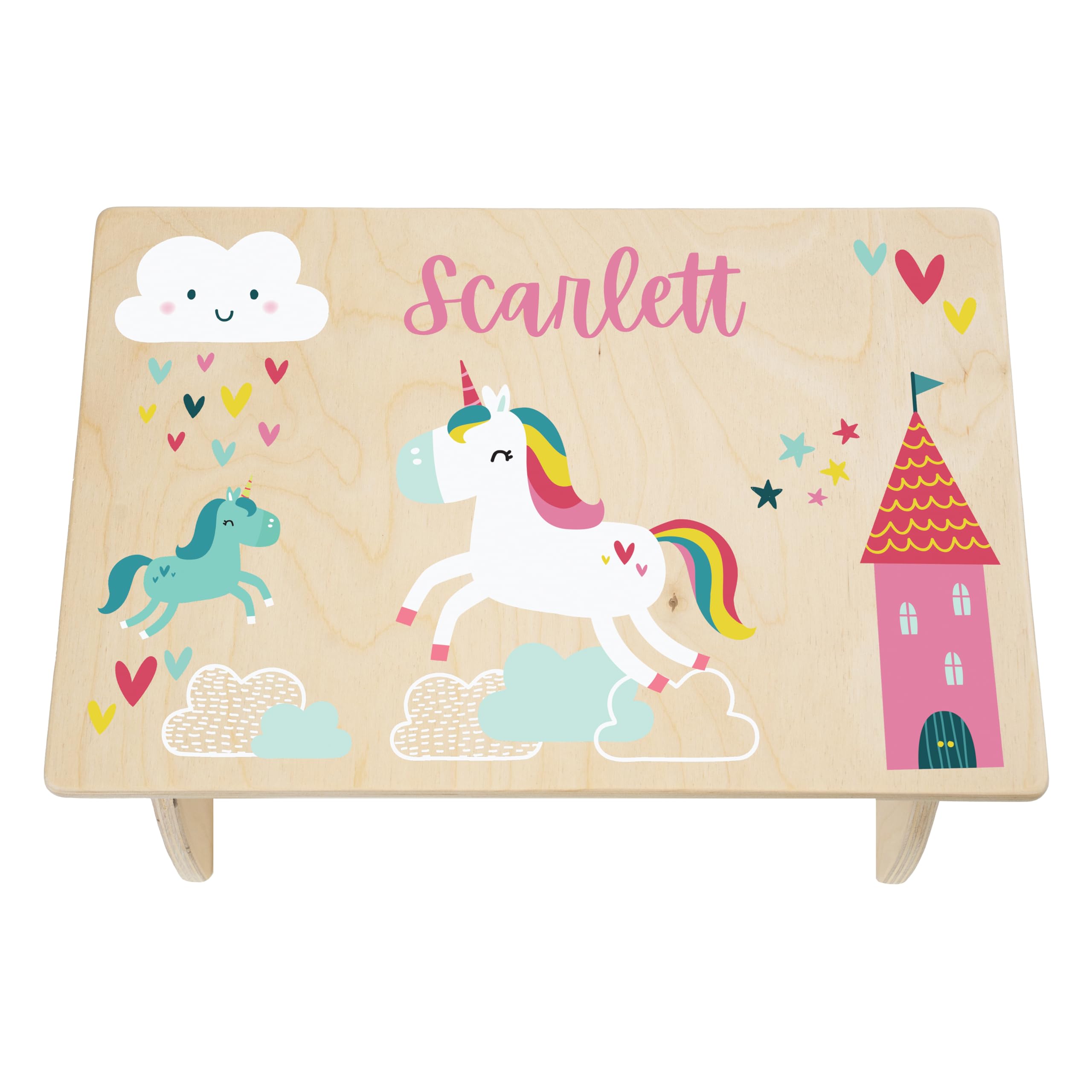 Unicorn Step Stool for Kids- Personalized Wood Toddler Step Stool with Name for Kitchen Sink, Bathroom, Potty Training, Kitchen Sink- Sturdy and Safe- Made in USA by BloomOwl (Unicorn- Doodle)
