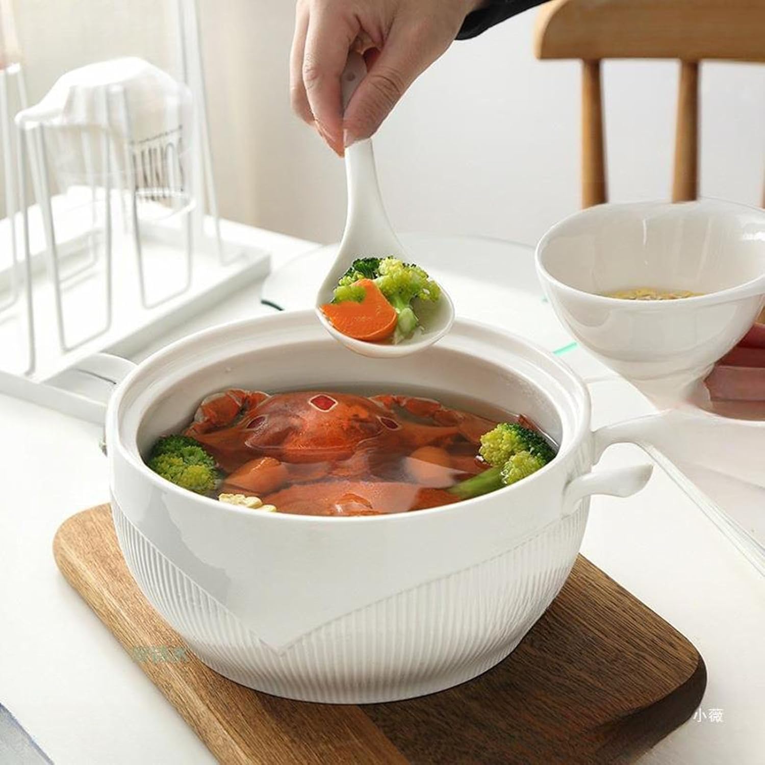 Suppenterrine Aus Keramik Mit Glasdeckel Und Schöpfkelle, Servierschüssel Aus Porzellan Für Restaurant Und Küche, Hübsches Suppentopf-Set 1500ML