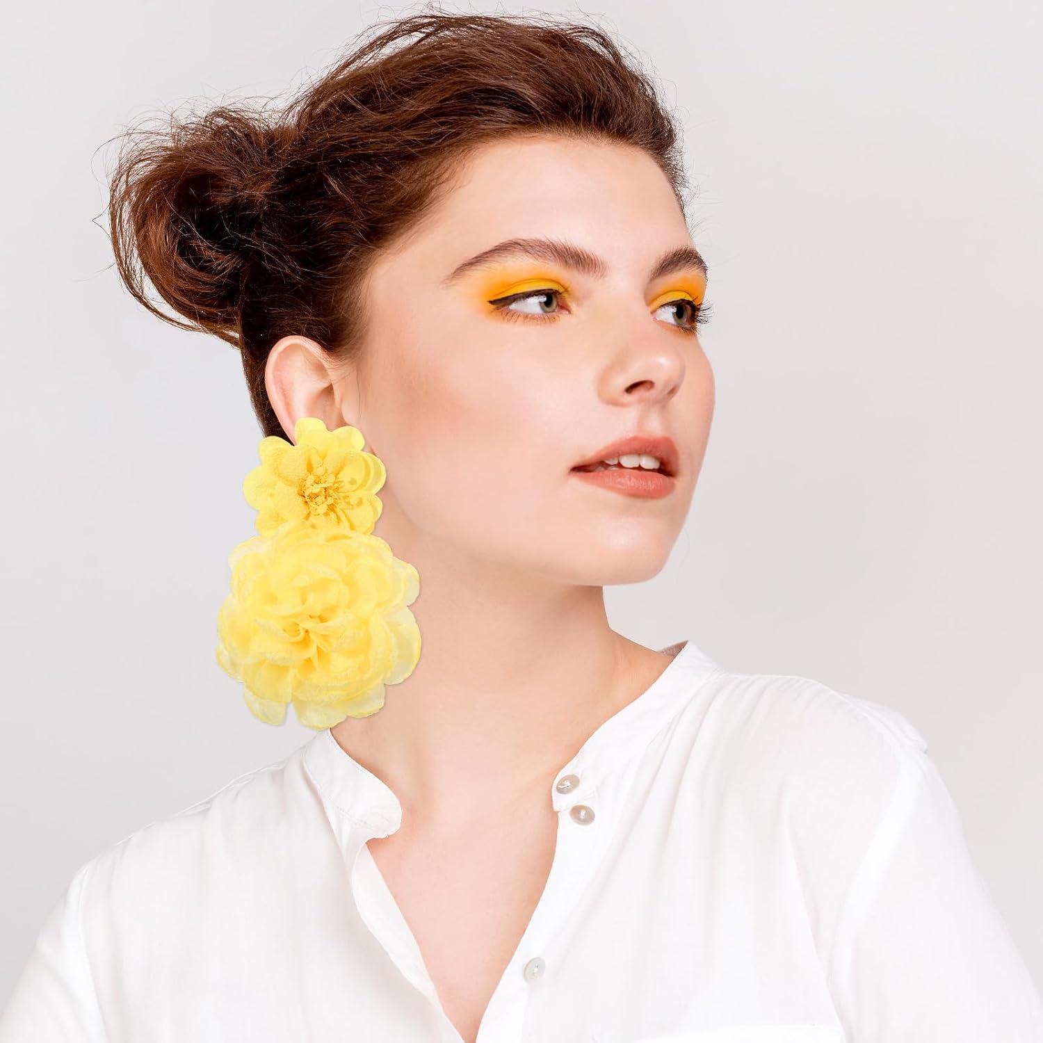 Yellow Flower Earrings for Women, Large Fluffy Drop Statement Bohemian Big Flower Earring Charm for Party Prom Ear Jewelry Gifts Accessories - Image 6