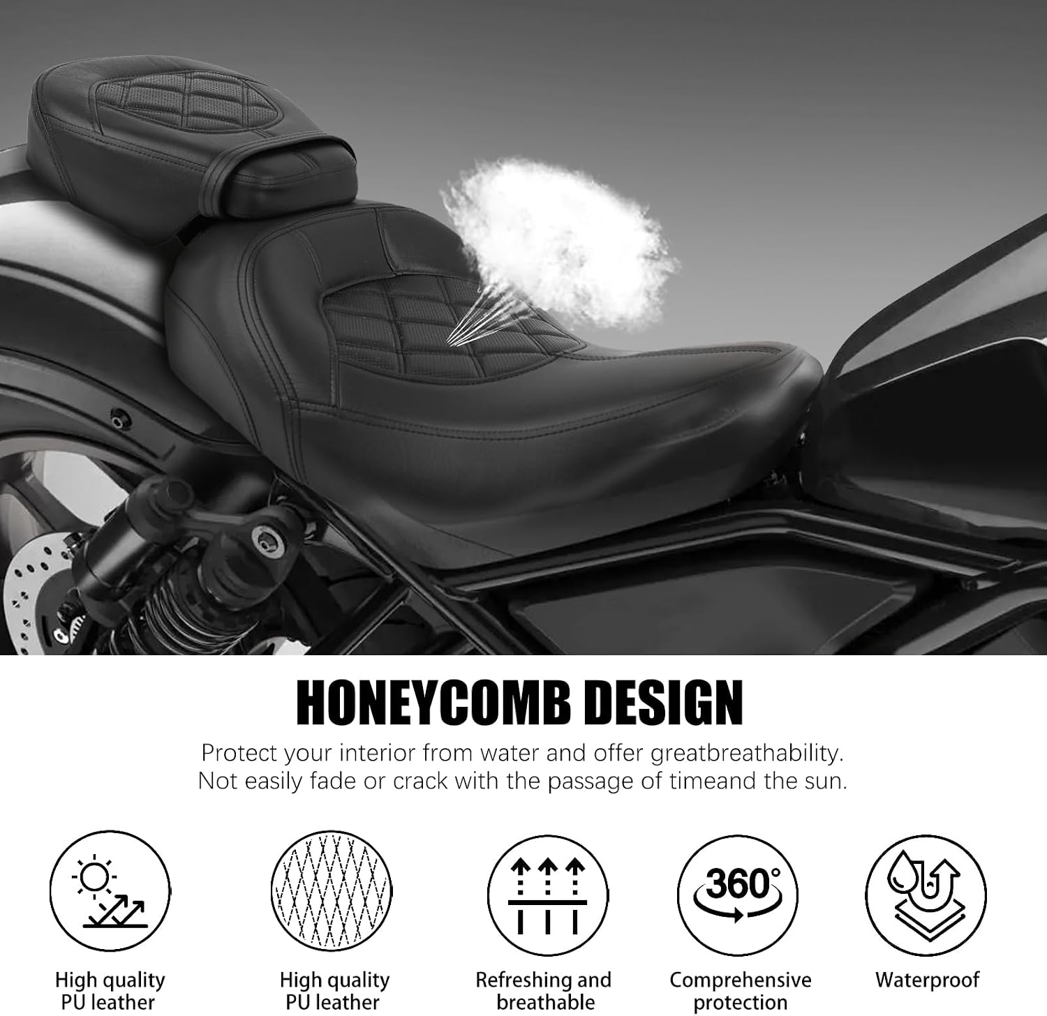 Rich Choices Motorcycle Two Pieces 2-Up Driver Passenger Seat Low Profile Leather Seat Compatible with Harley Touring Road King Street Glide Road Glide Electra Glide CVO 2009-2023