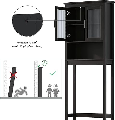 Miniatura 5 de Spirich Home - Estantería de baño situada sobre el inodoro, organizador de armario de baño con puerta de cristal templado Moru