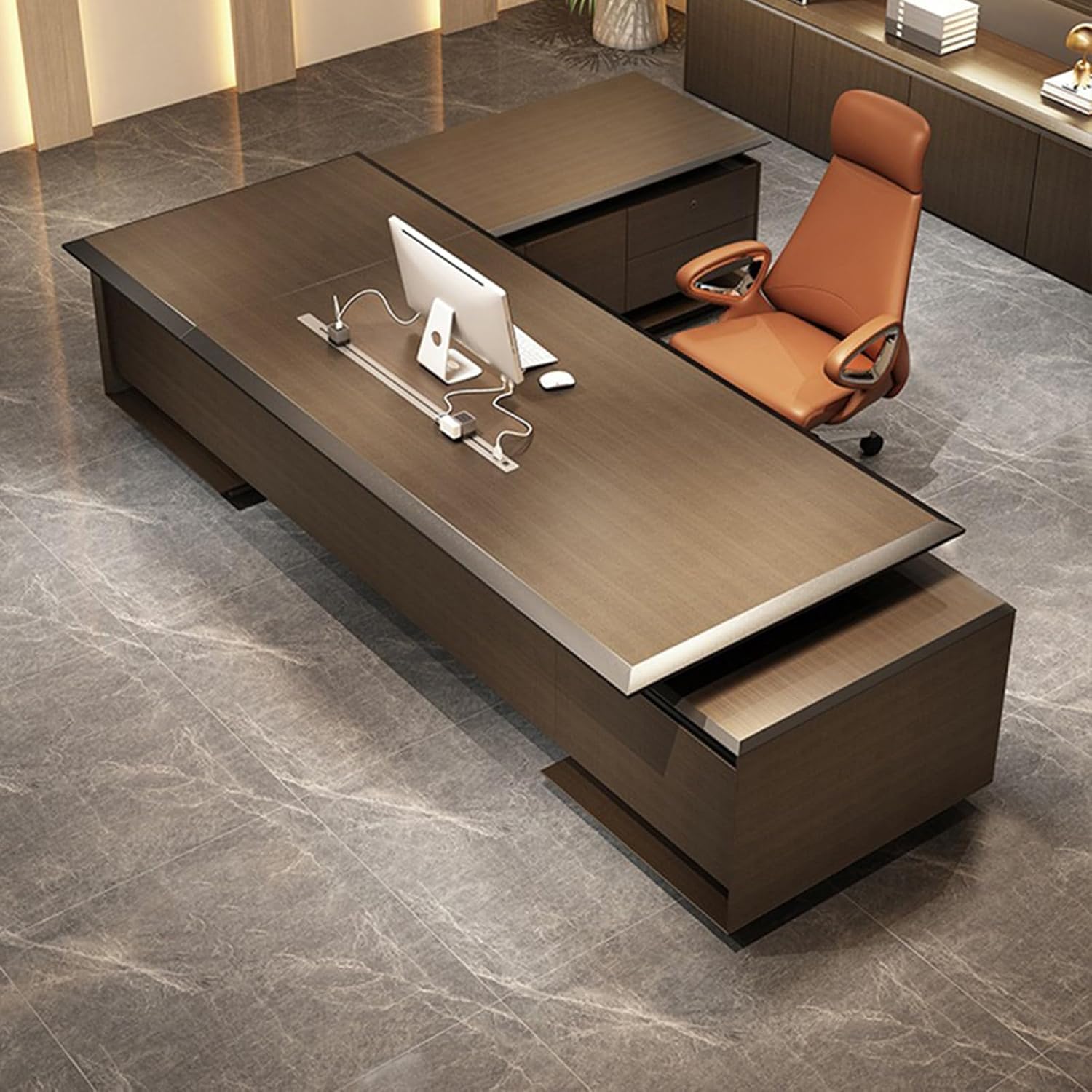 OUDINI Modern Light Luxury Office Desk Mid Century Modern Writing Study Desk Extra Large Workstation Business Furniture Set